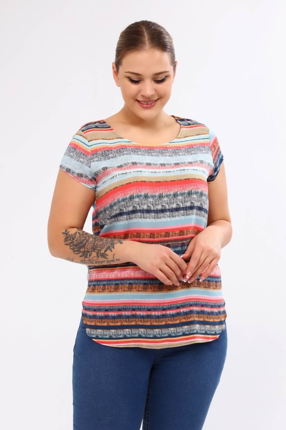 Myline-Viskon Kısa Kol Tişört-Büyük Beden Tişört-12482-m