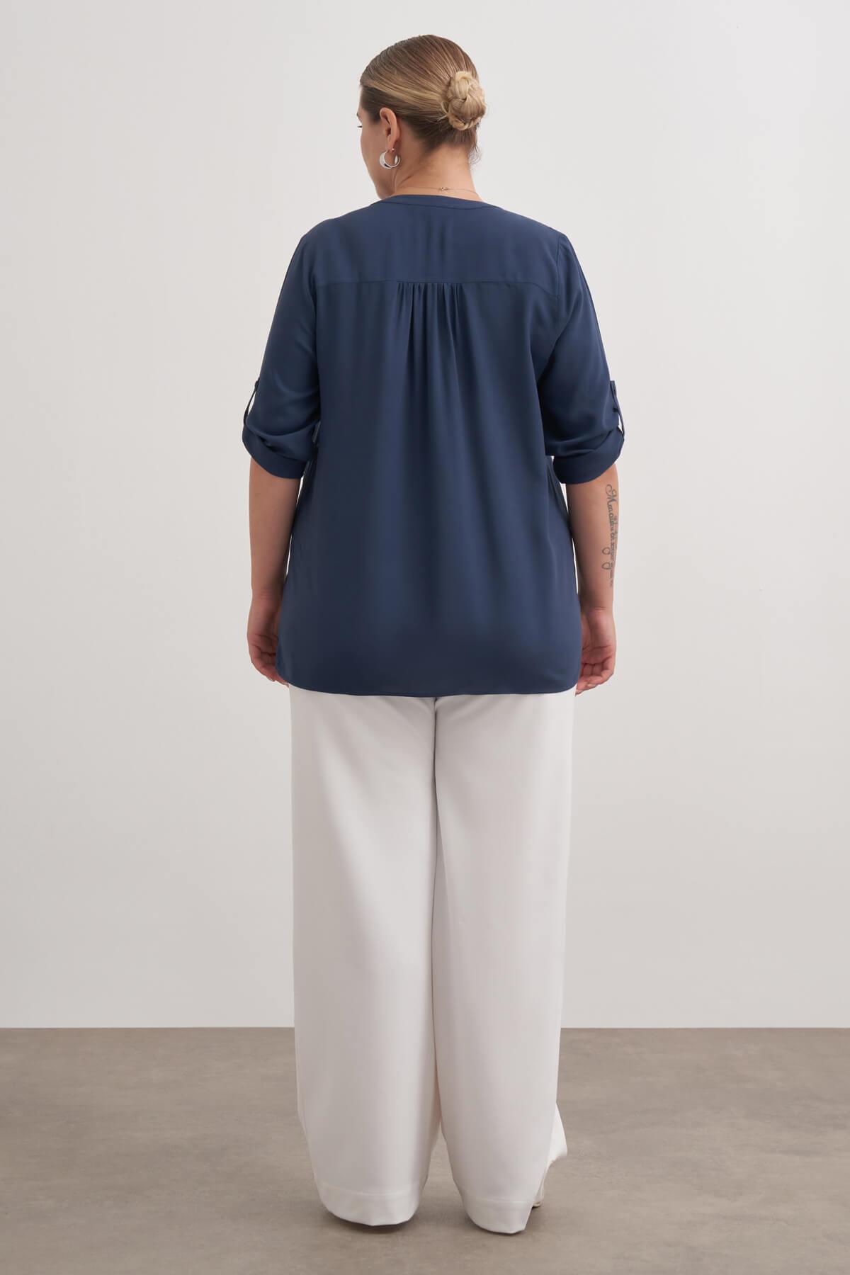 Myline-Viskon Kıvrık Kollu Bluz-Büyük Beden Bluz-149554