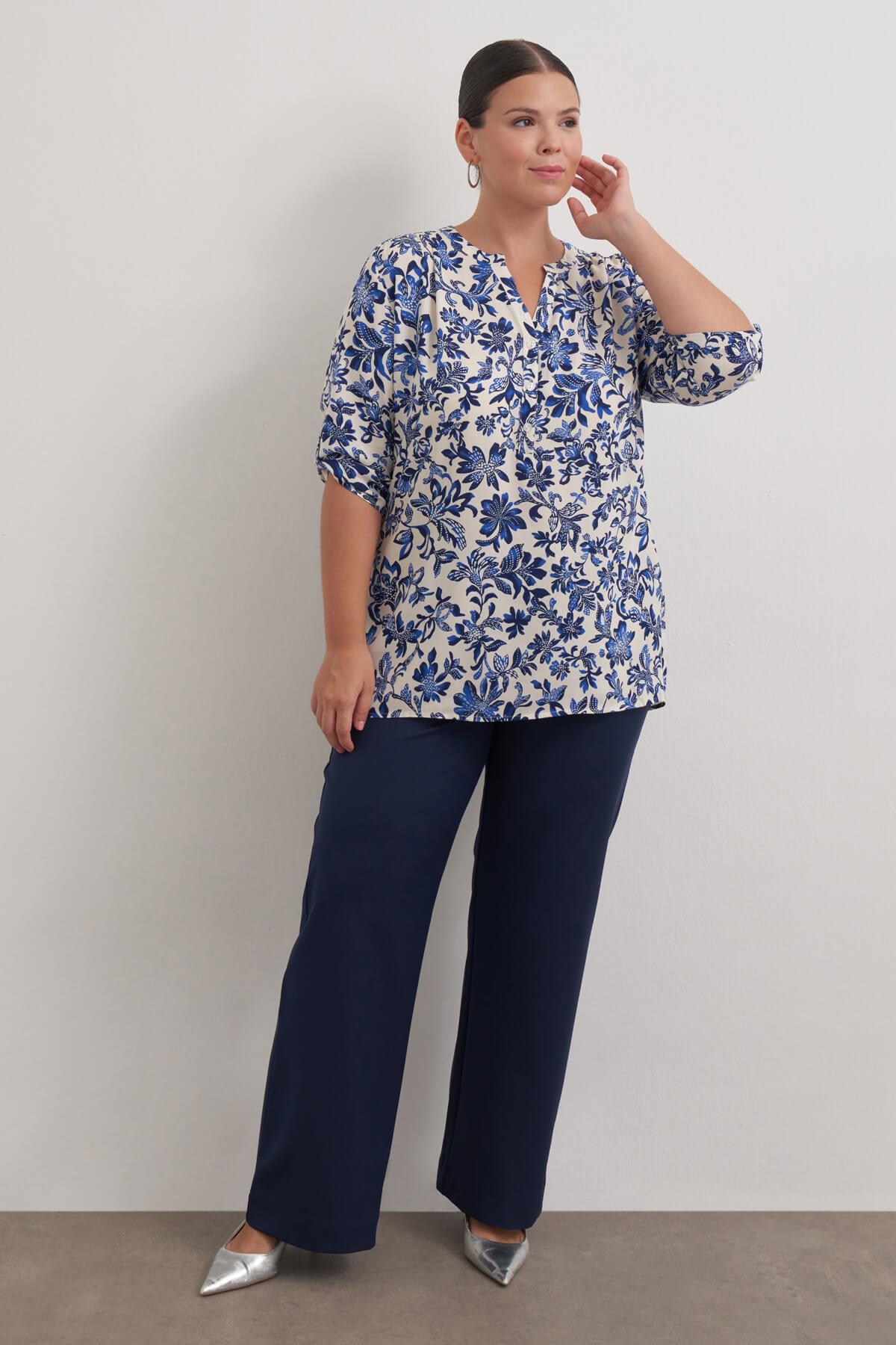 Myline-Viskon Kıvrık Kollu Bluz-Büyük Beden Bluz-149555