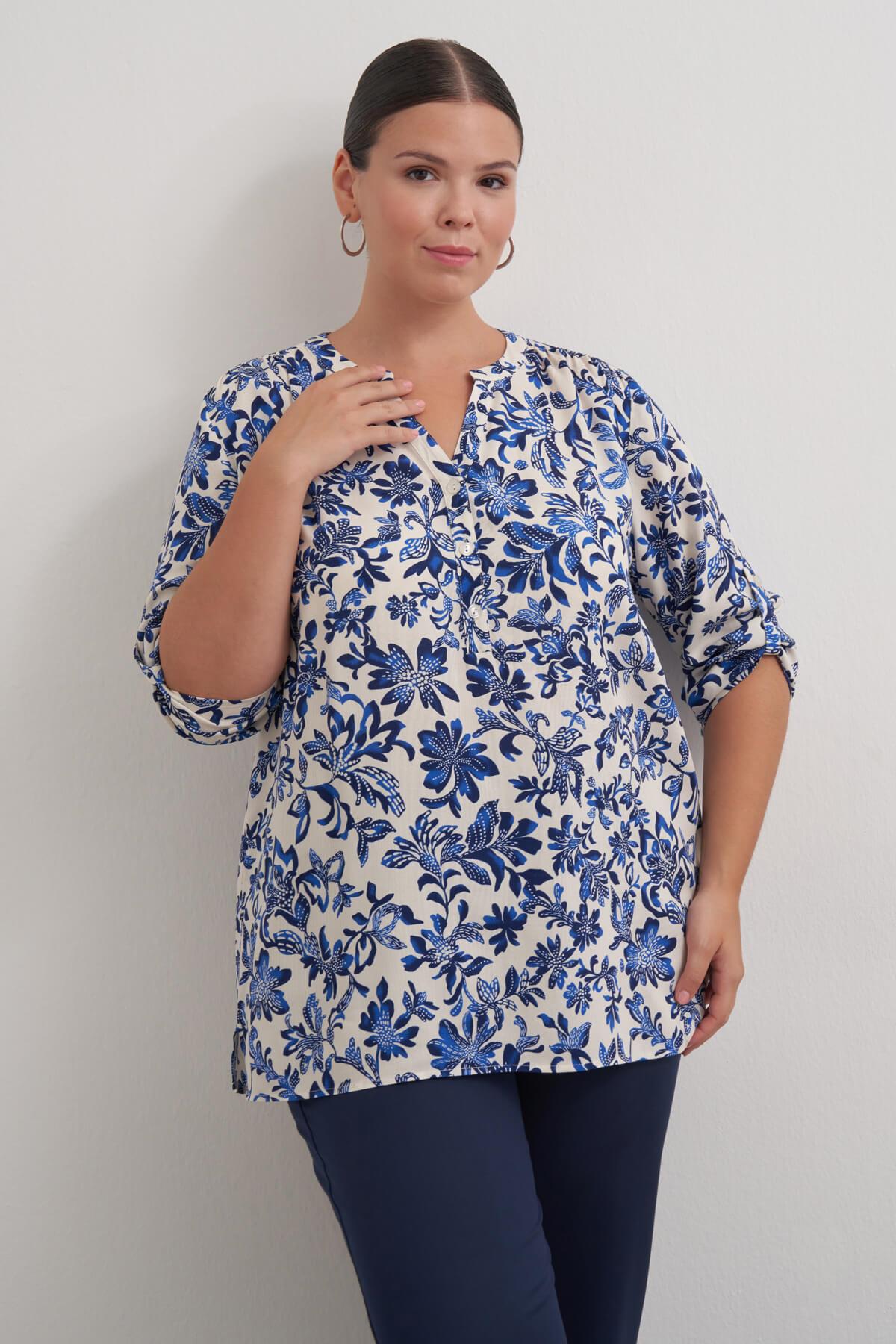 Myline-Viskon Kıvrık Kollu Bluz-Büyük Beden Bluz-149555