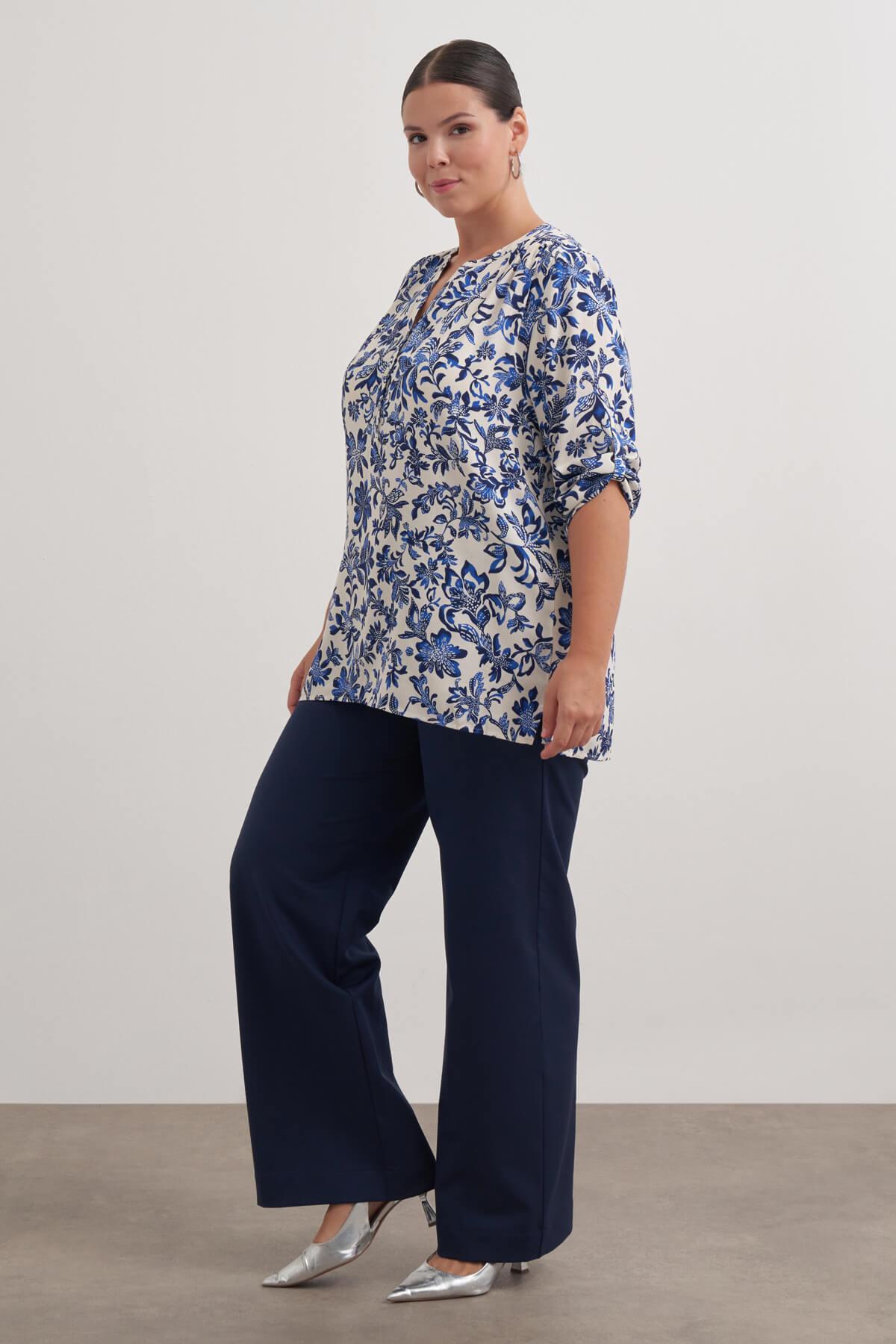 Myline-Viskon Kıvrık Kollu Bluz-Büyük Beden Bluz-149555