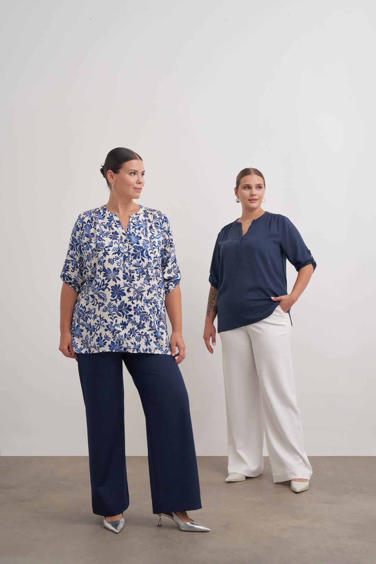 Myline-Viskon Kıvrık Kollu Bluz-Büyük Beden Bluz-149555