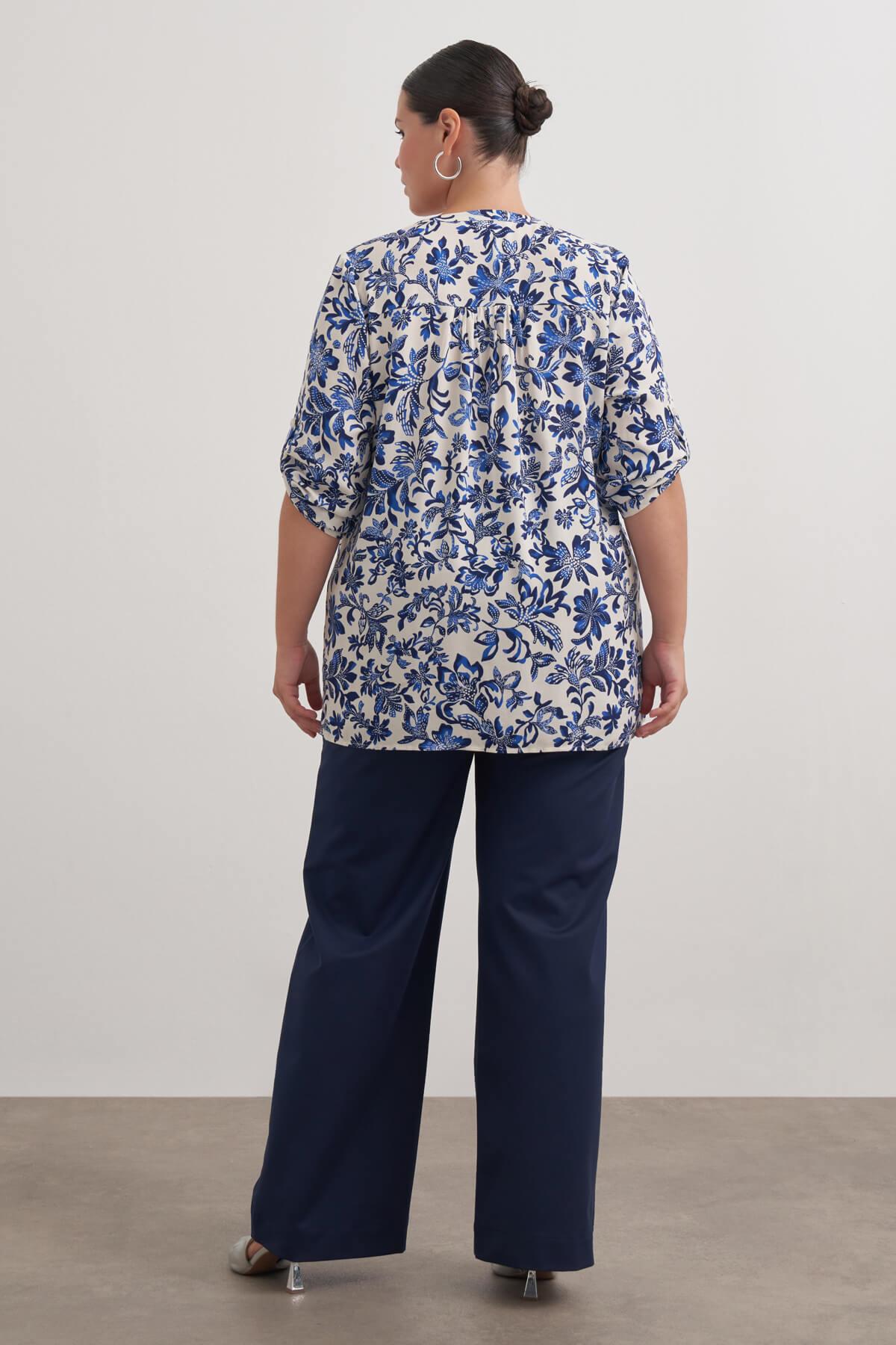 Myline-Viskon Kıvrık Kollu Bluz-Büyük Beden Bluz-149555