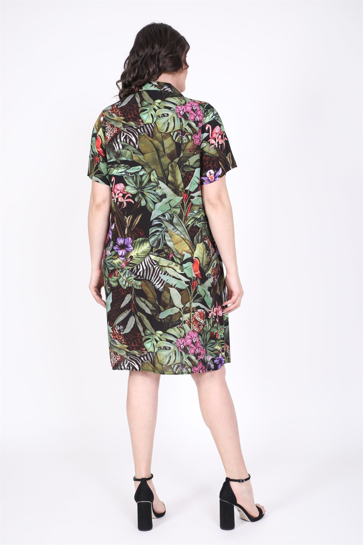 Myline-Viskonlu Kısa Kollu Gömlek Bluz -Büyük Beden Bluz-45479