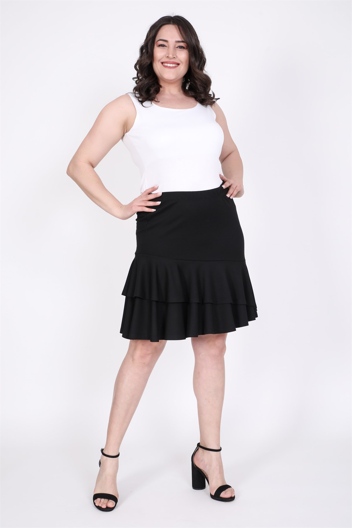 Myline-Volanlı Kalın Penyeli Etek-Büyük Beden Etek-45398