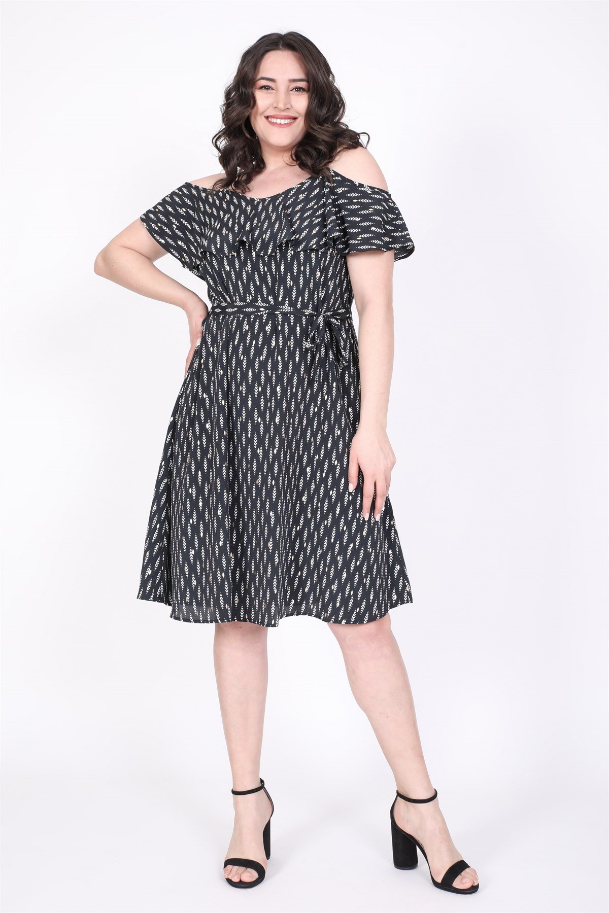 Myline-Volanlı Kemerli Elbise-Büyük Beden Günlük Elbiseler-45520