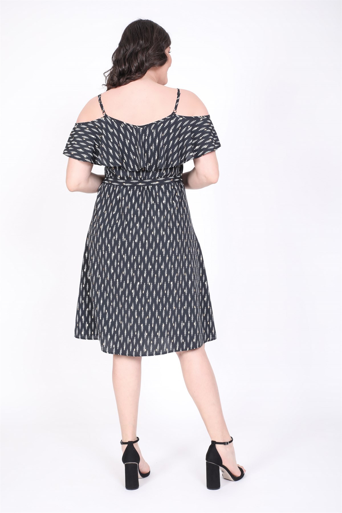 Myline-Volanlı Kemerli Elbise-Büyük Beden Günlük Elbiseler-45520