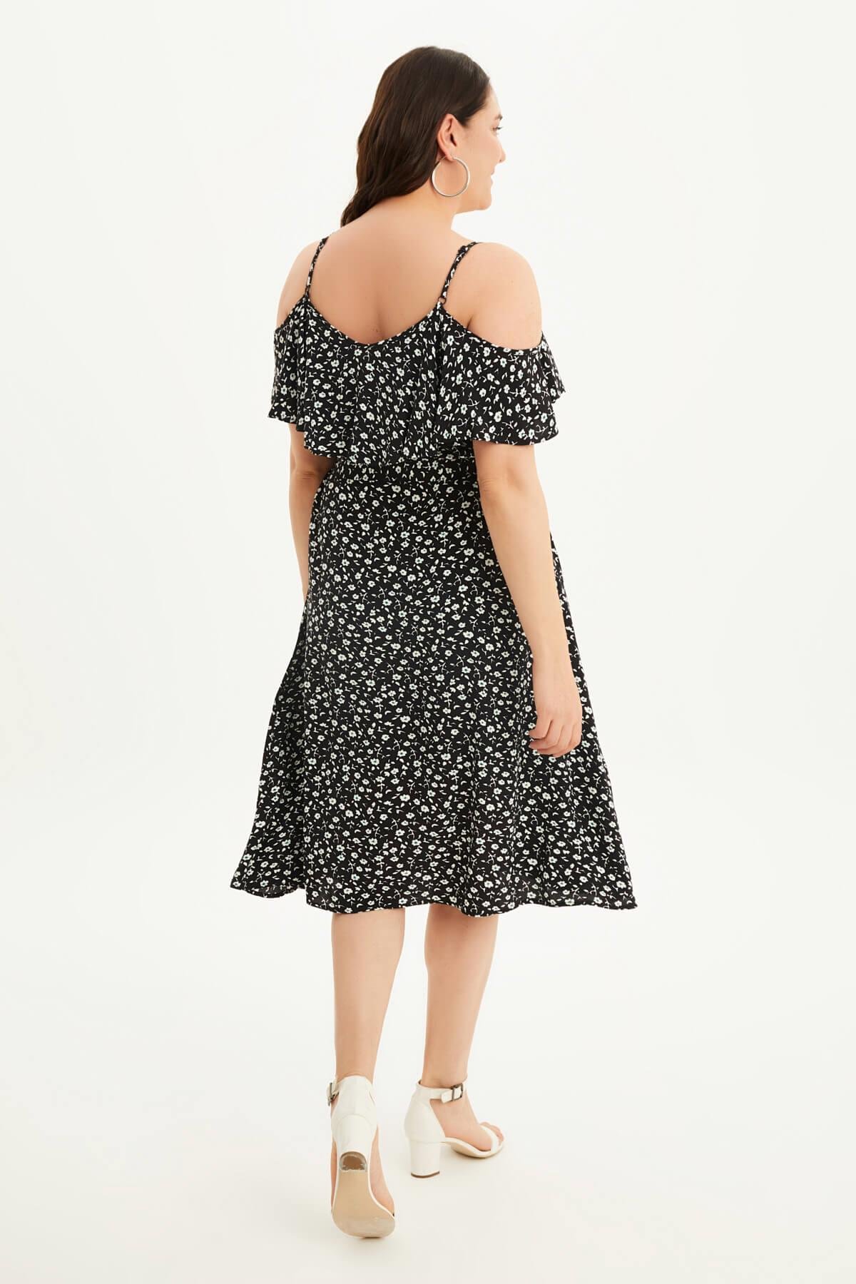 Myline-Volanlı Kemerli Elbise-Büyük Beden Günlük Elbiseler-45701