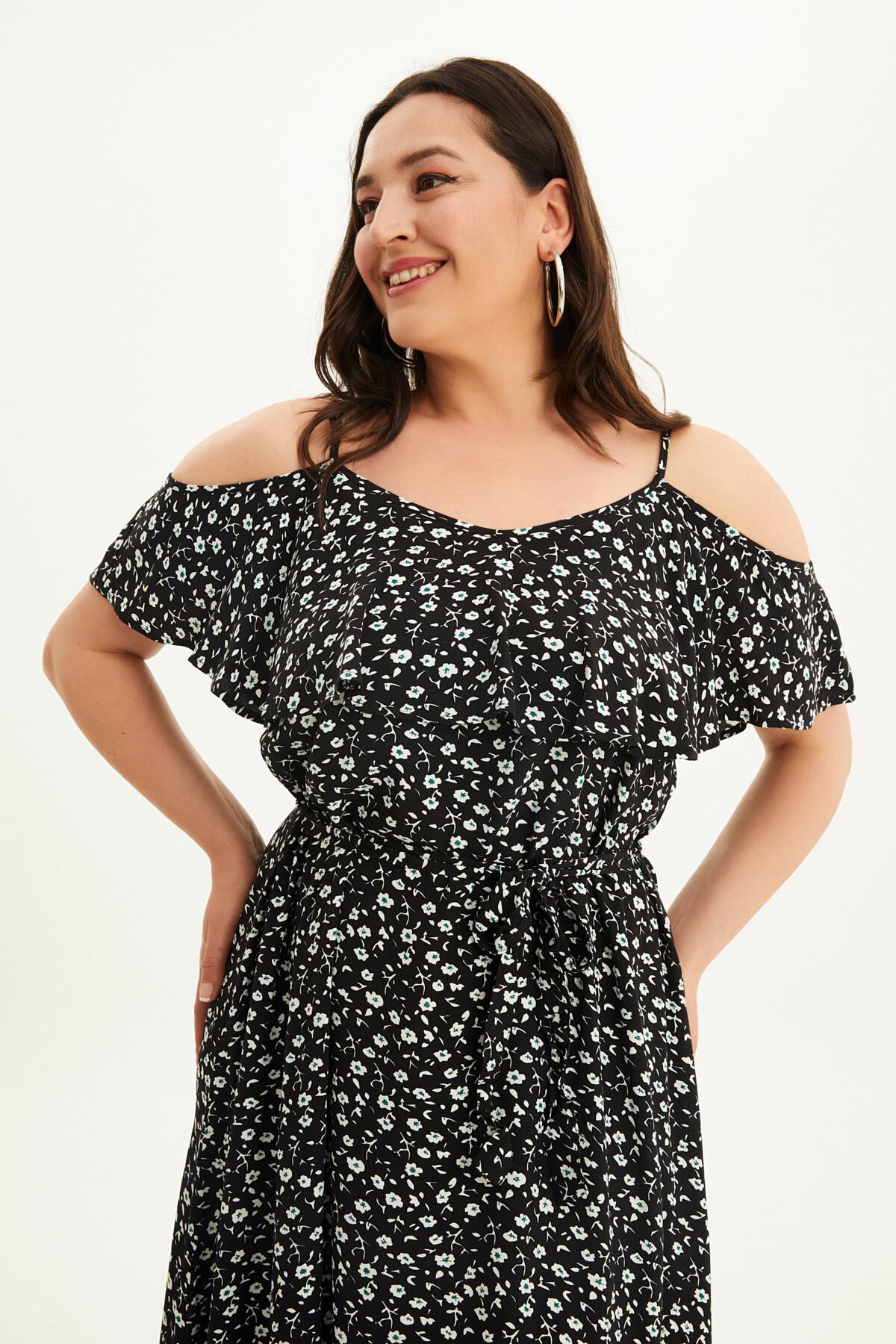 Myline-Volanlı Kemerli Elbise-Büyük Beden Günlük Elbiseler-45701