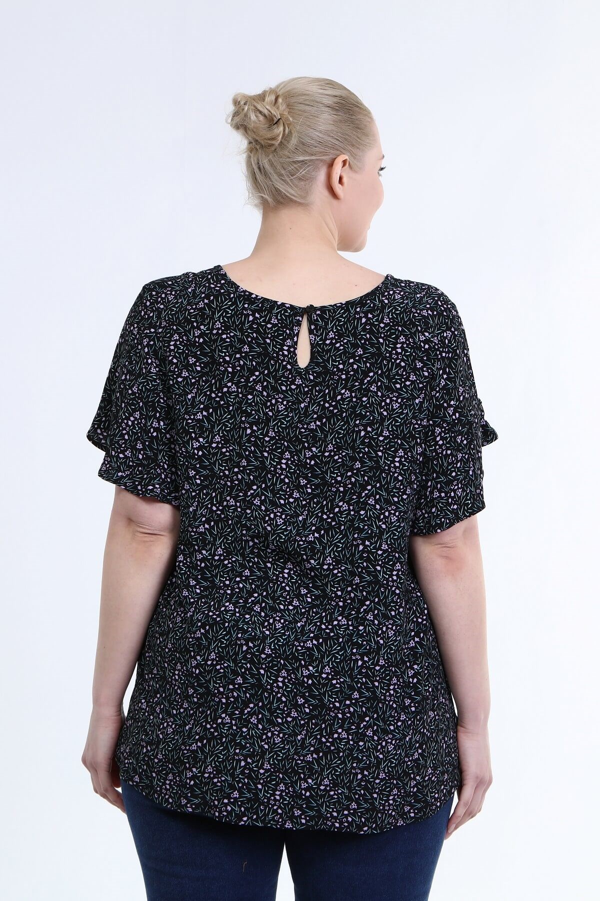 Myline-Volanlı Kısa Kol Bluz-Büyük Beden Bluz-66649