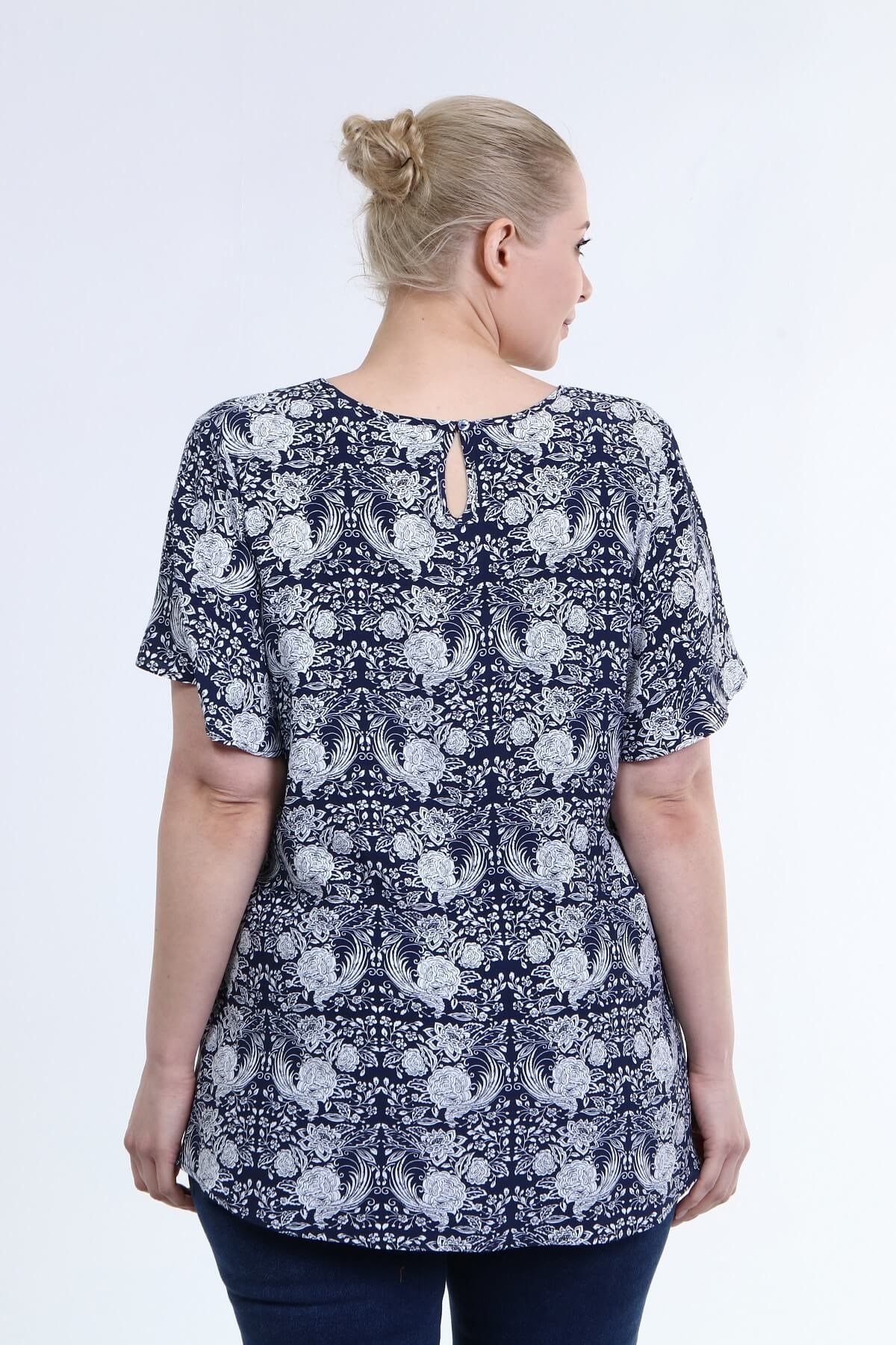 Myline-Volanlı Kısa Kol Bluz-Büyük Beden Bluz-66689