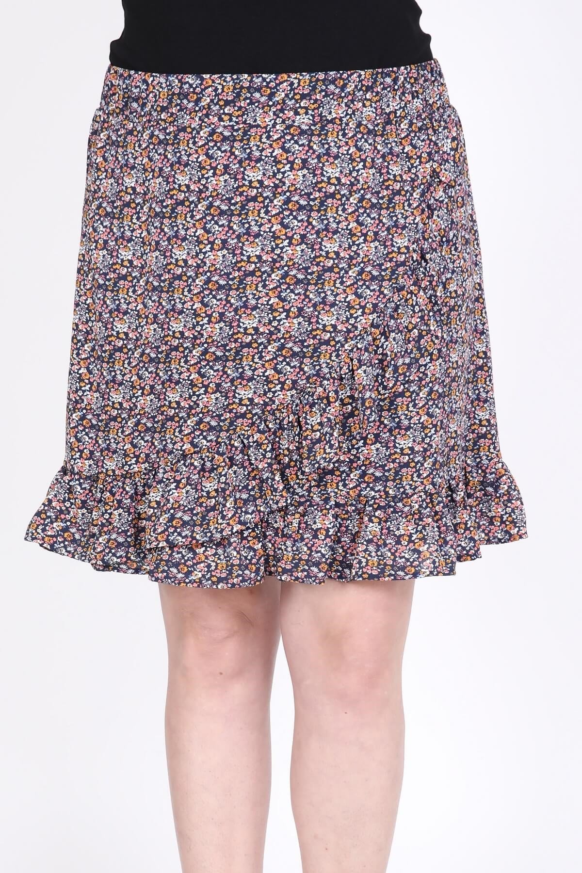 Myline-Volanlı Krepli Astarlı Mini Etek-Büyük Beden Etek-45416