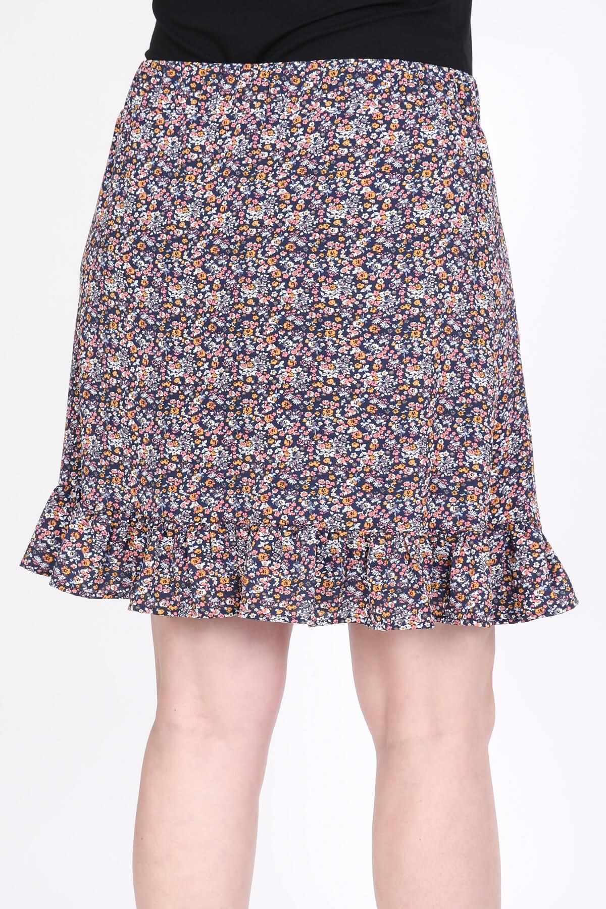 Myline-Volanlı Krepli Astarlı Mini Etek-Büyük Beden Etek-45416