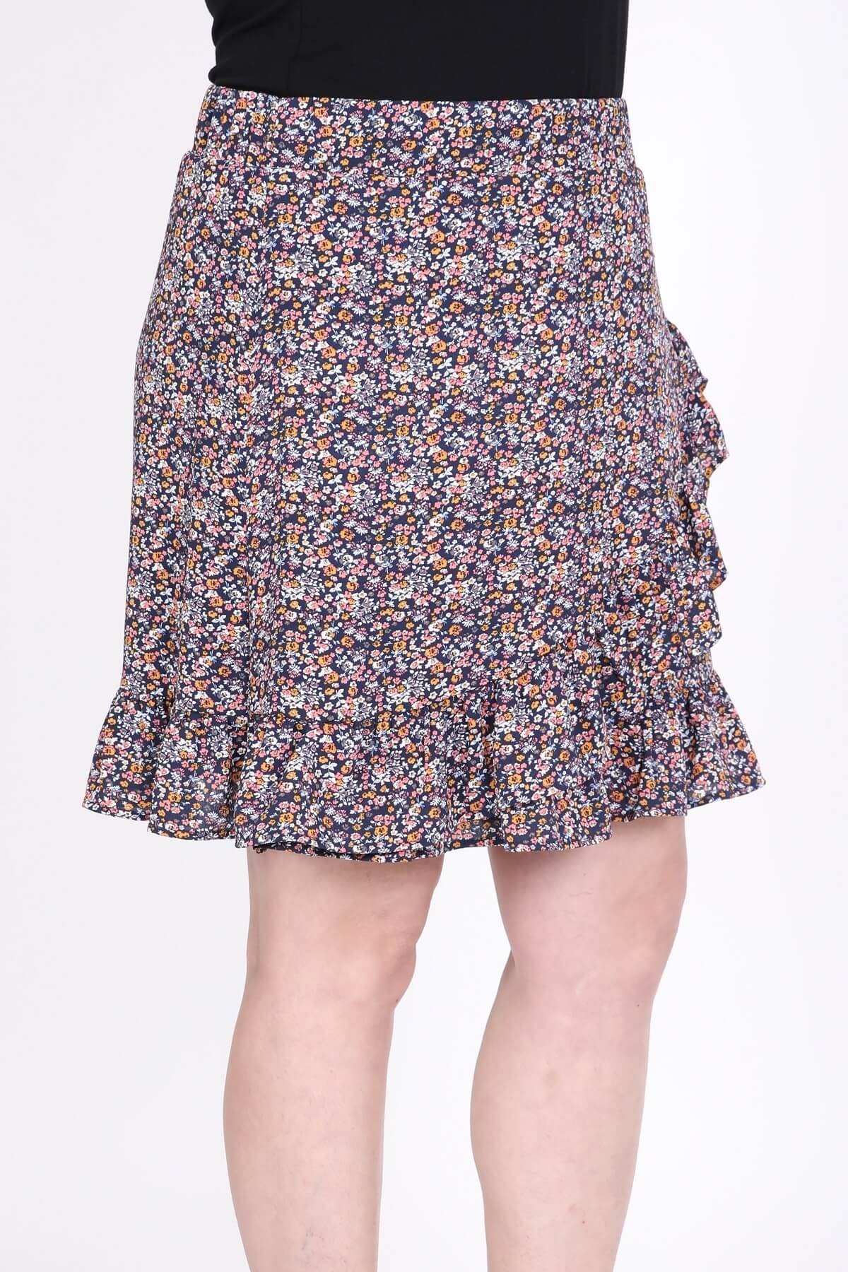 Myline-Volanlı Krepli Astarlı Mini Etek-Büyük Beden Etek-45416