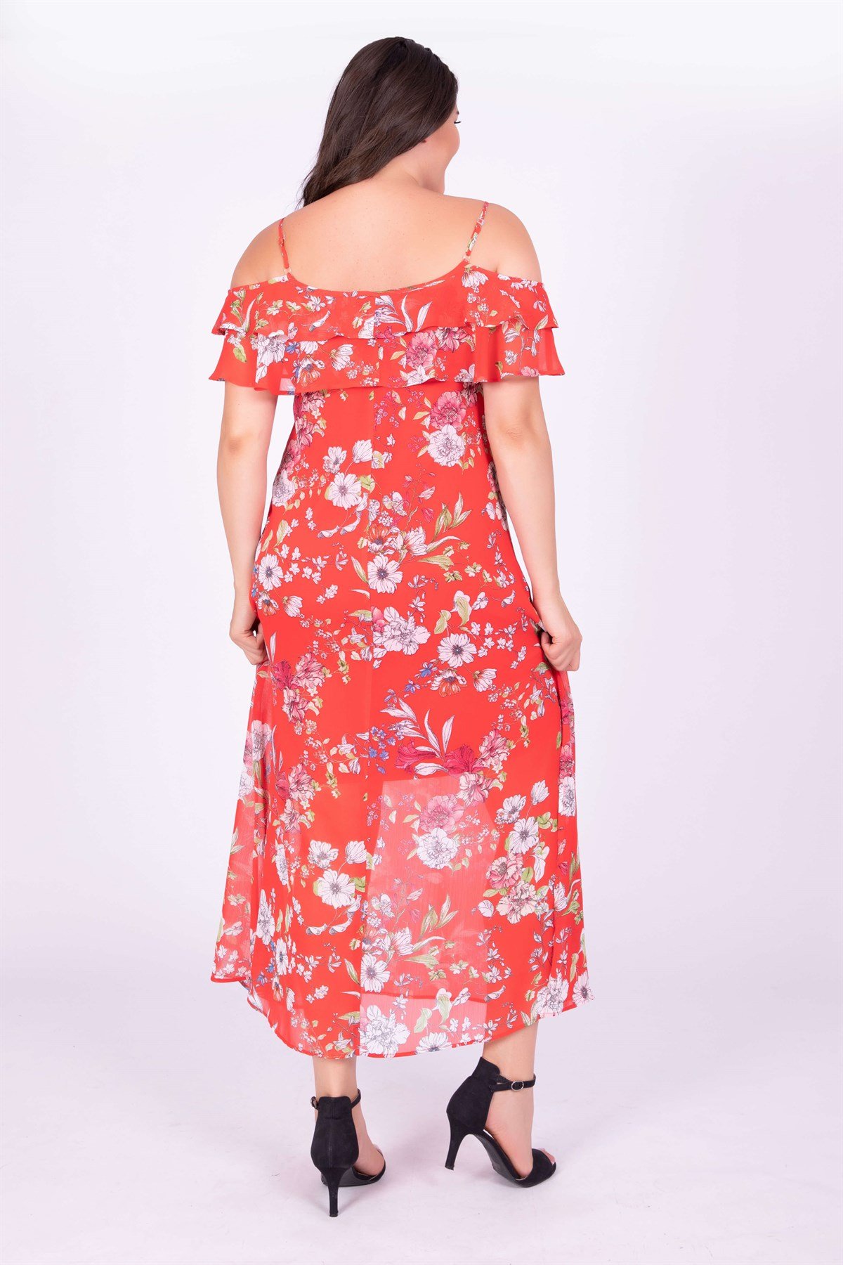 Myline-Volanlı Maxi Elbise-Büyük Beden Günlük Elbiseler-34809