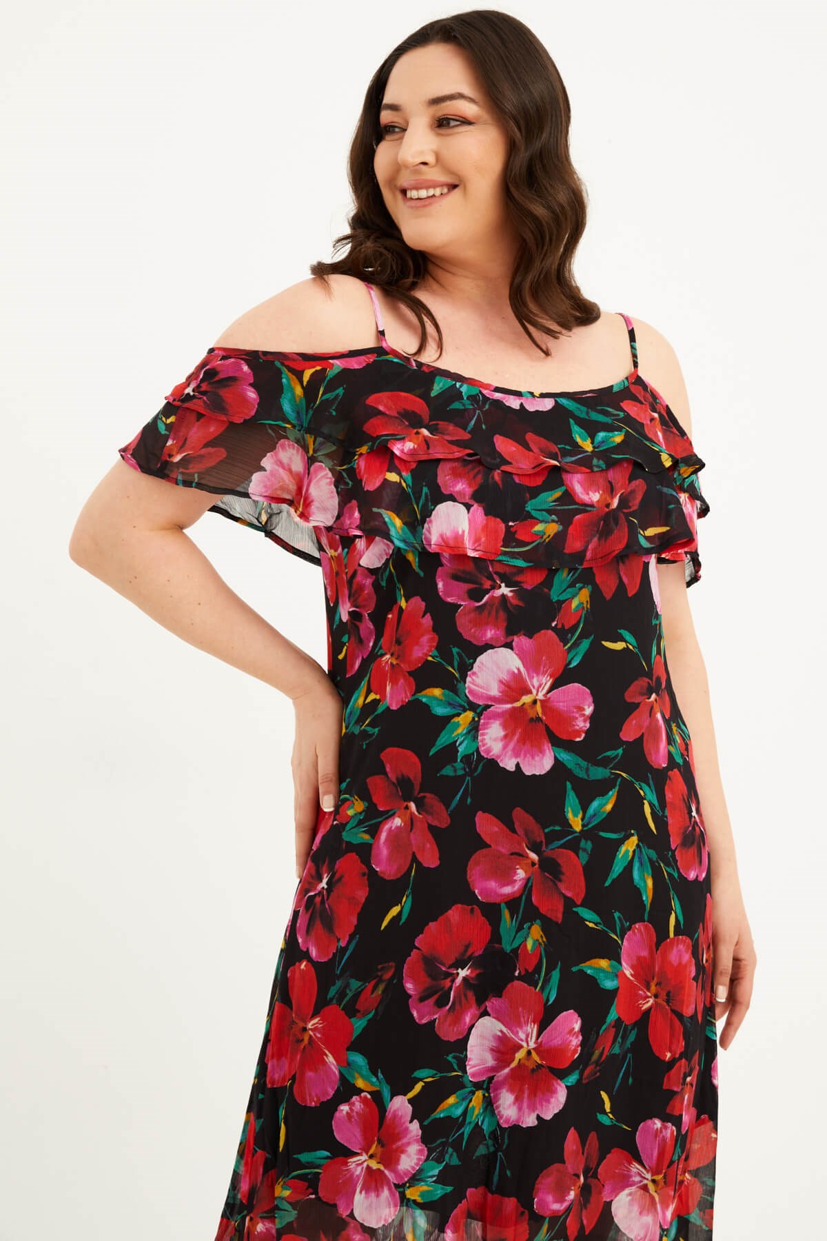 Myline-Volanlı Maxi Elbise-Büyük Beden Günlük Elbiseler-45682