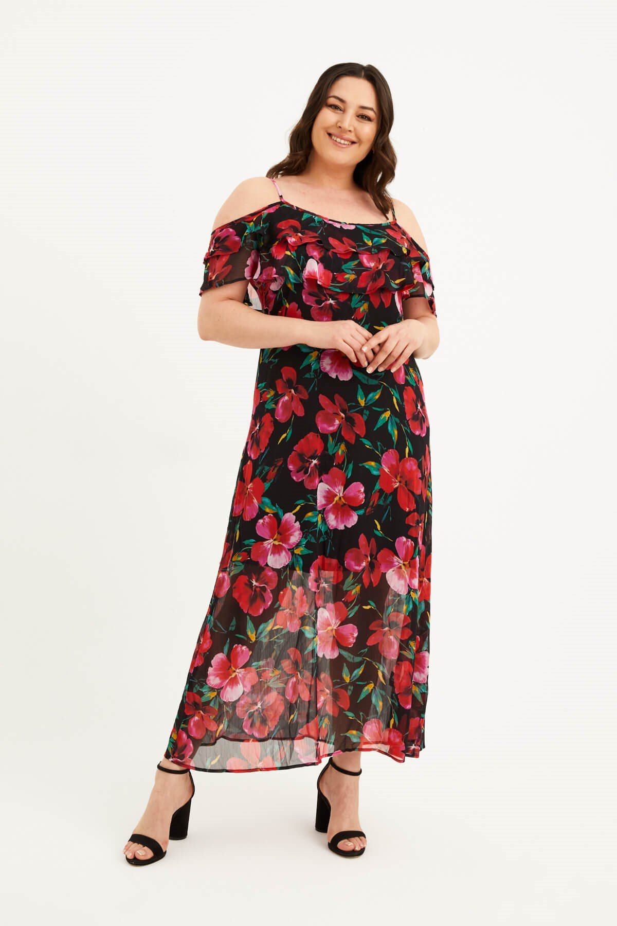 Myline-Volanlı Maxi Elbise-Büyük Beden Günlük Elbiseler-45682