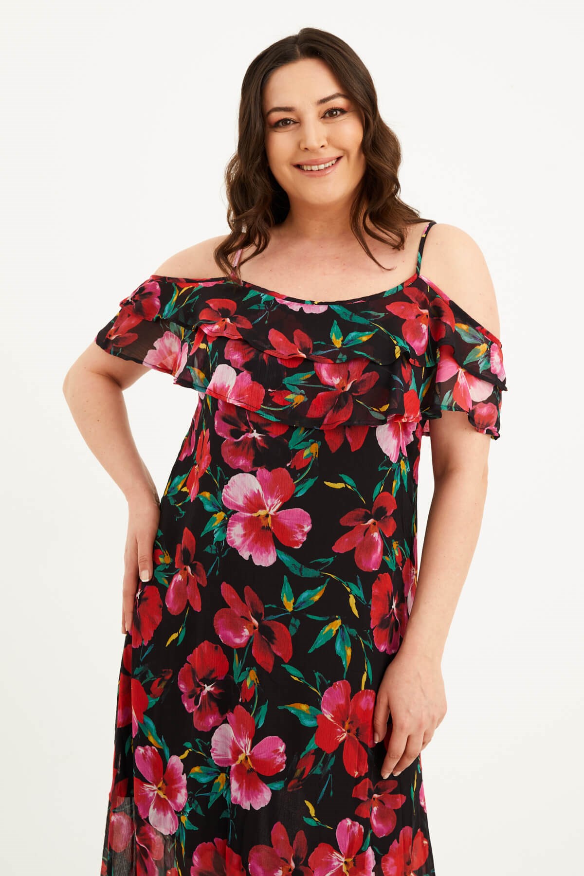 Myline-Volanlı Maxi Elbise-Büyük Beden Günlük Elbiseler-45682