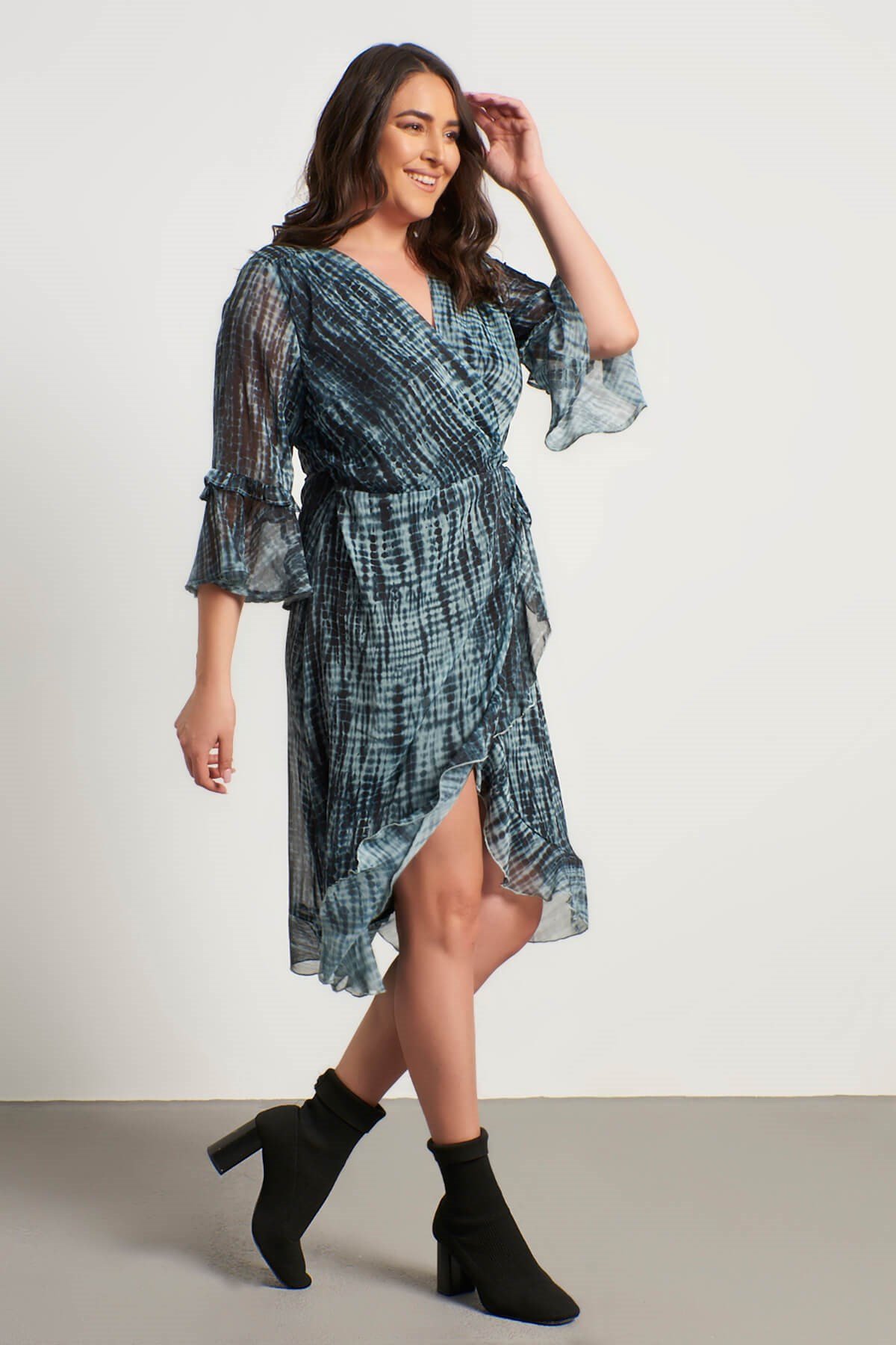 Myline-Volanlı Şifon Astarlı Elbise-Büyük Beden Günlük Elbiseler-56286