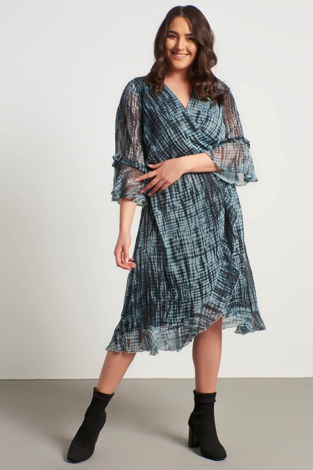 Myline-Volanlı Şifon Astarlı Elbise-Büyük Beden Günlük Elbiseler-56286