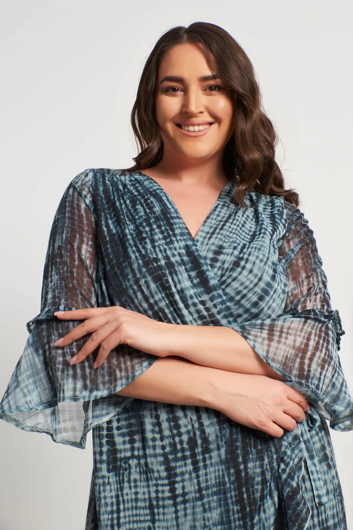 Myline-Volanlı Şifon Astarlı Elbise-Büyük Beden Günlük Elbiseler-56286