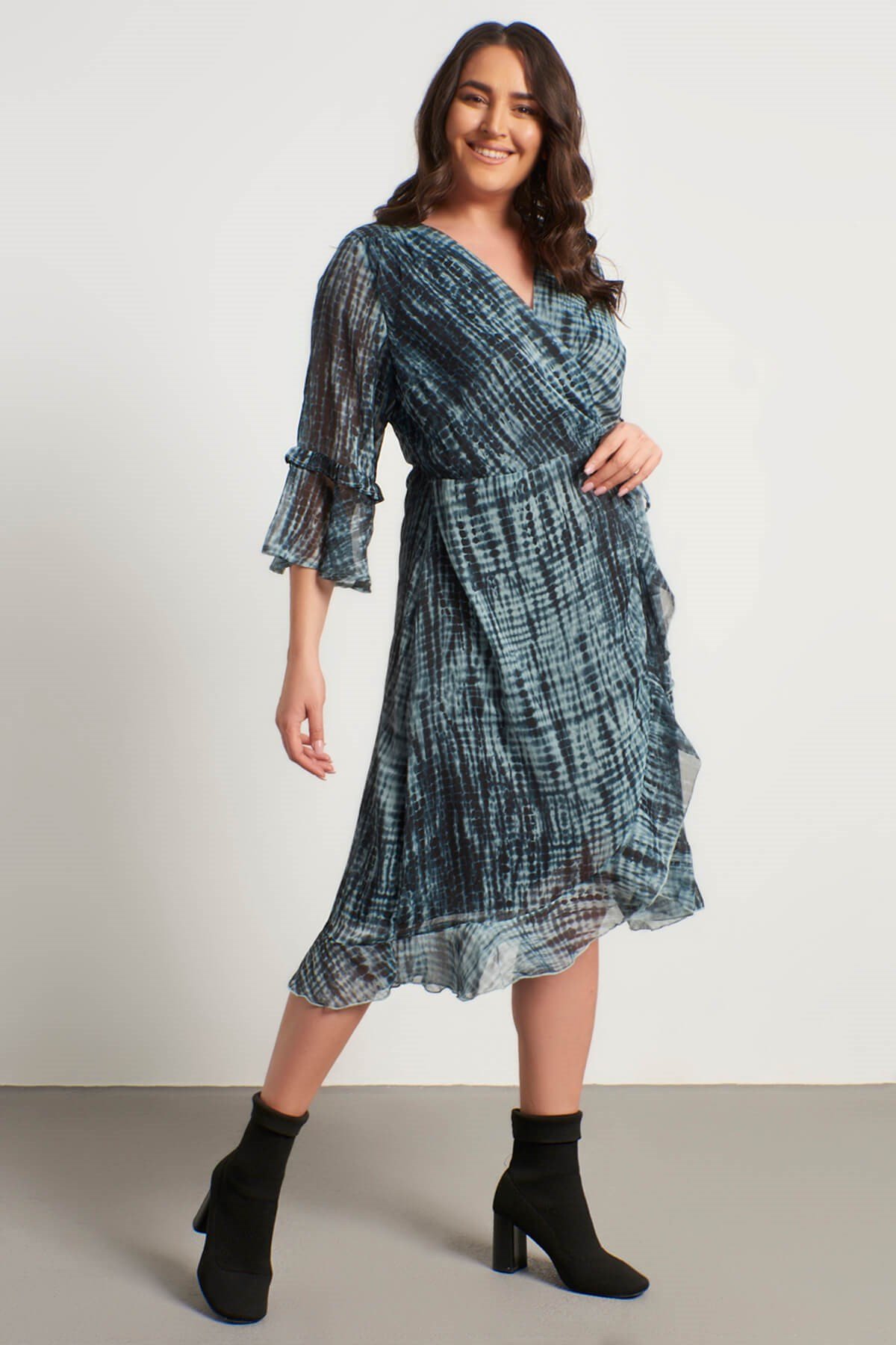 Myline-Volanlı Şifon Astarlı Elbise-Büyük Beden Günlük Elbiseler-56286