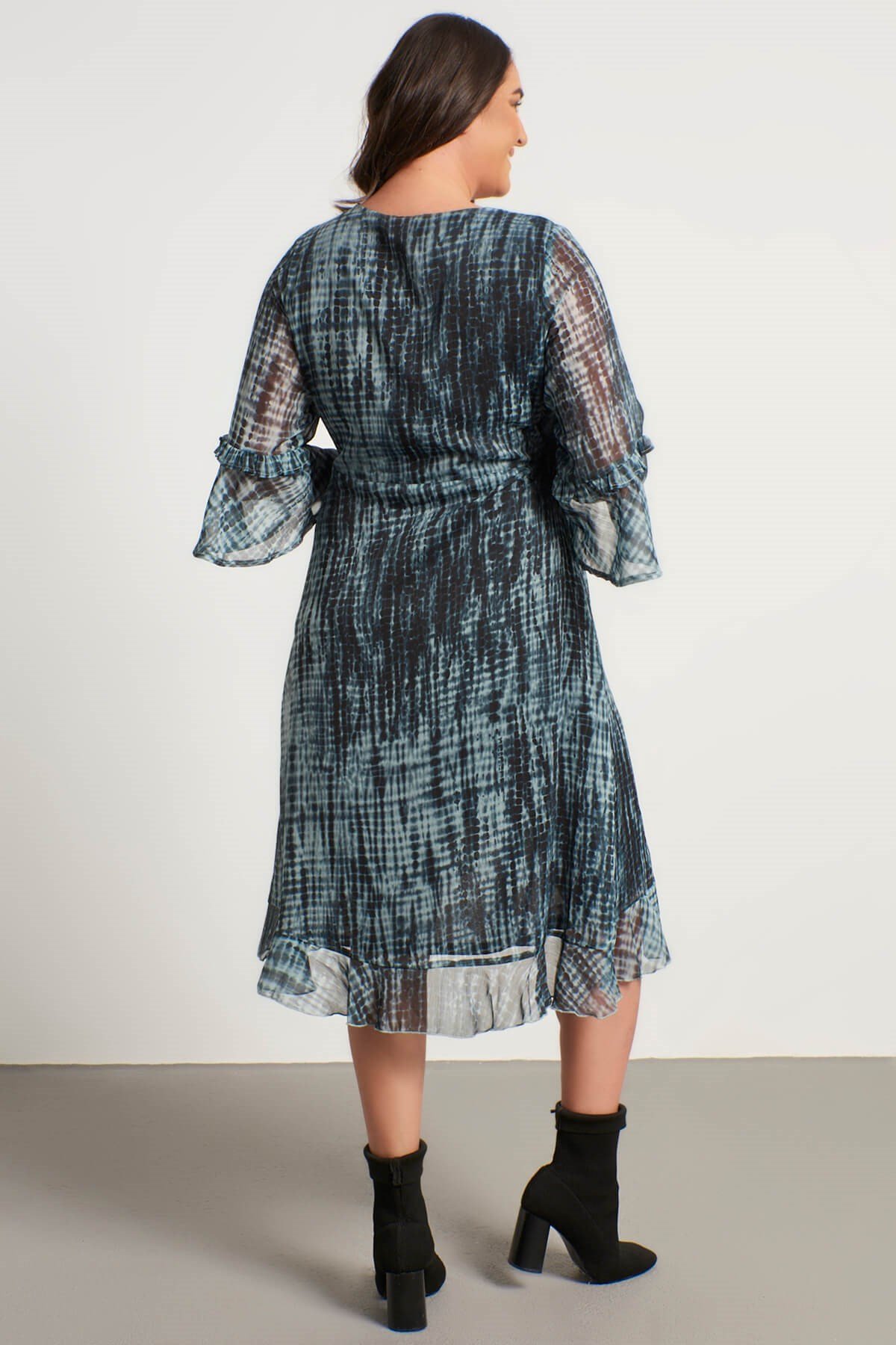 Myline-Volanlı Şifon Astarlı Elbise-Büyük Beden Günlük Elbiseler-56286