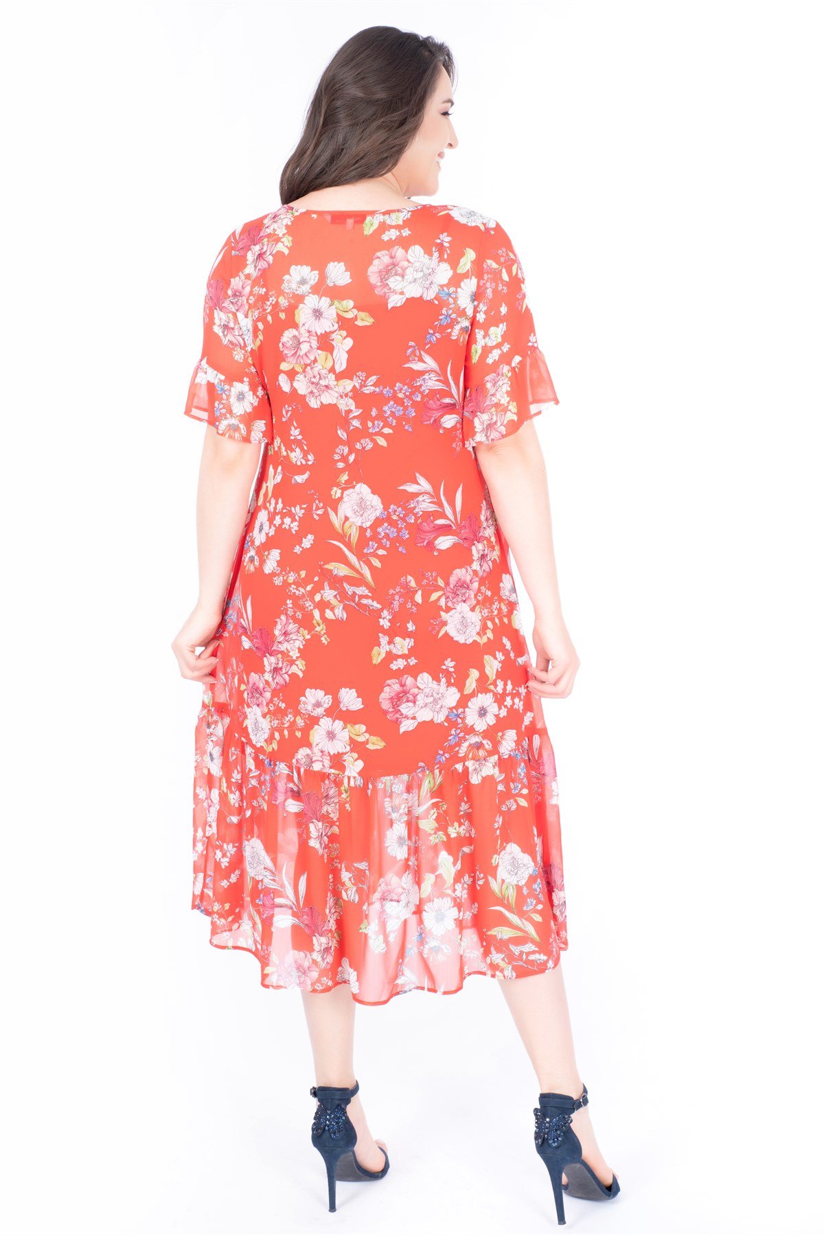 MYLINE-Volanlı Uzun Elbise-Elbise-34603