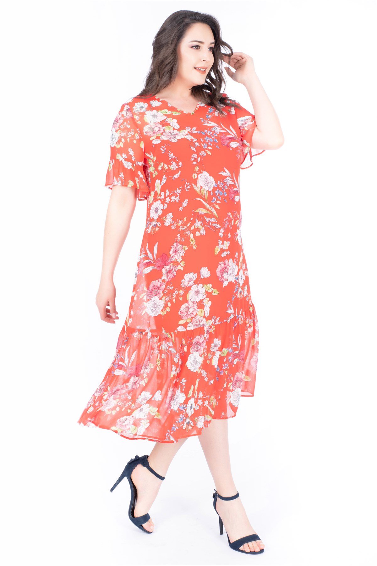 MYLINE-Volanlı Uzun Elbise-Elbise-34603