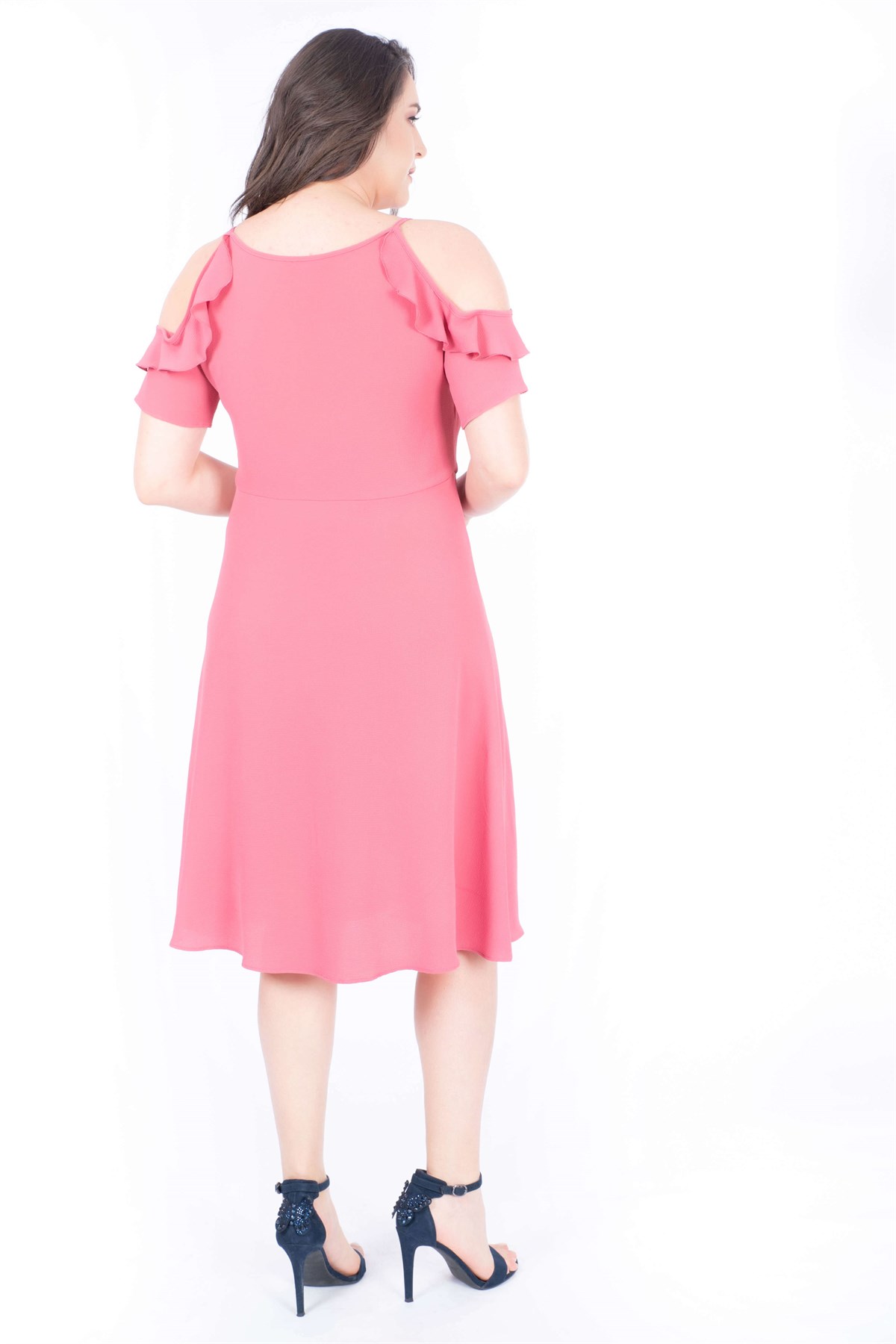 Myline-Yaka Çerçeveli Kolları Volanlı Elbise-Büyük Beden Günlük Elbiseler-34901