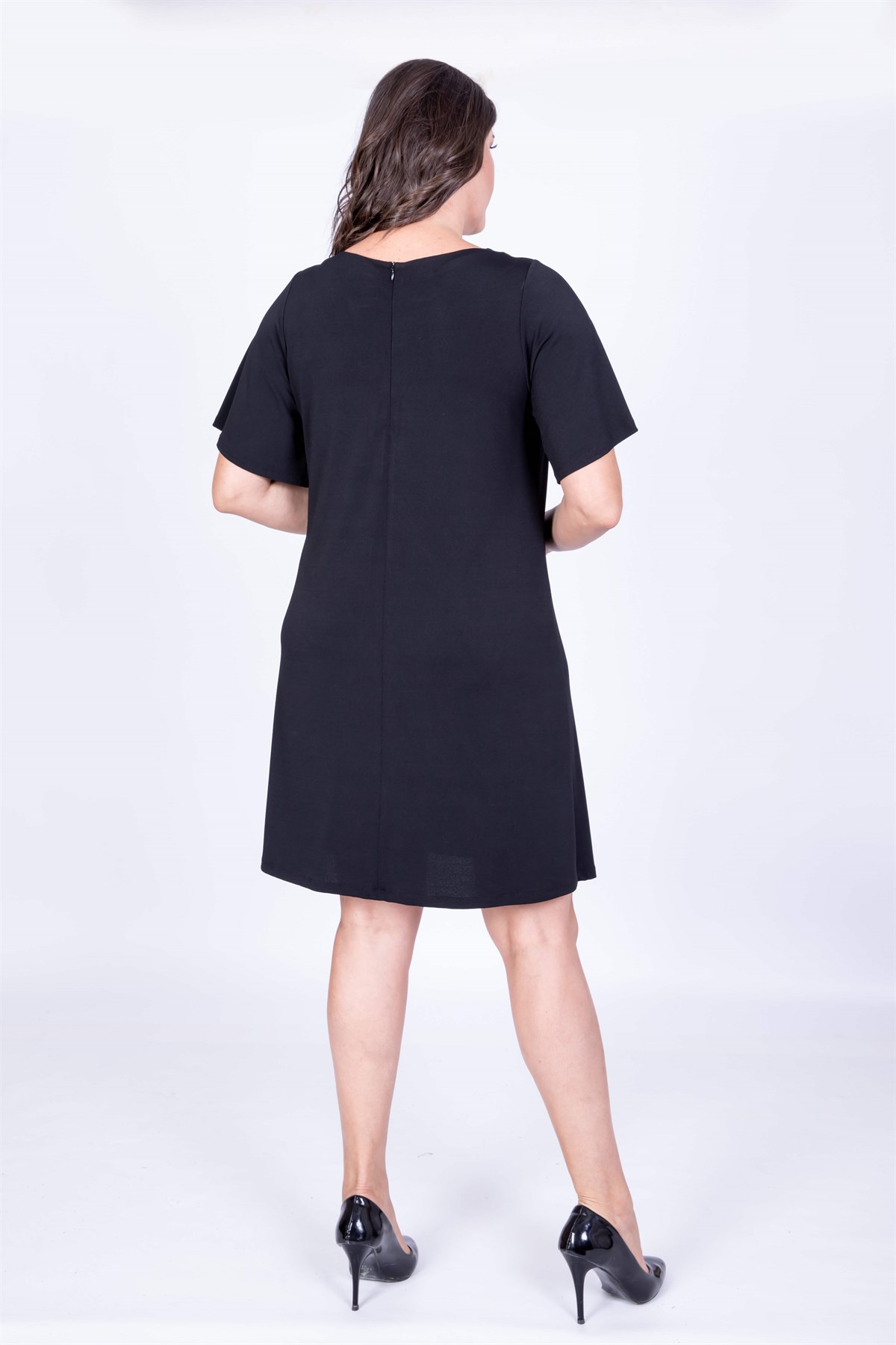 Myline-Yaka Çerçevesi Taşlı Elbise-Büyük Beden Günlük Elbiseler-35216