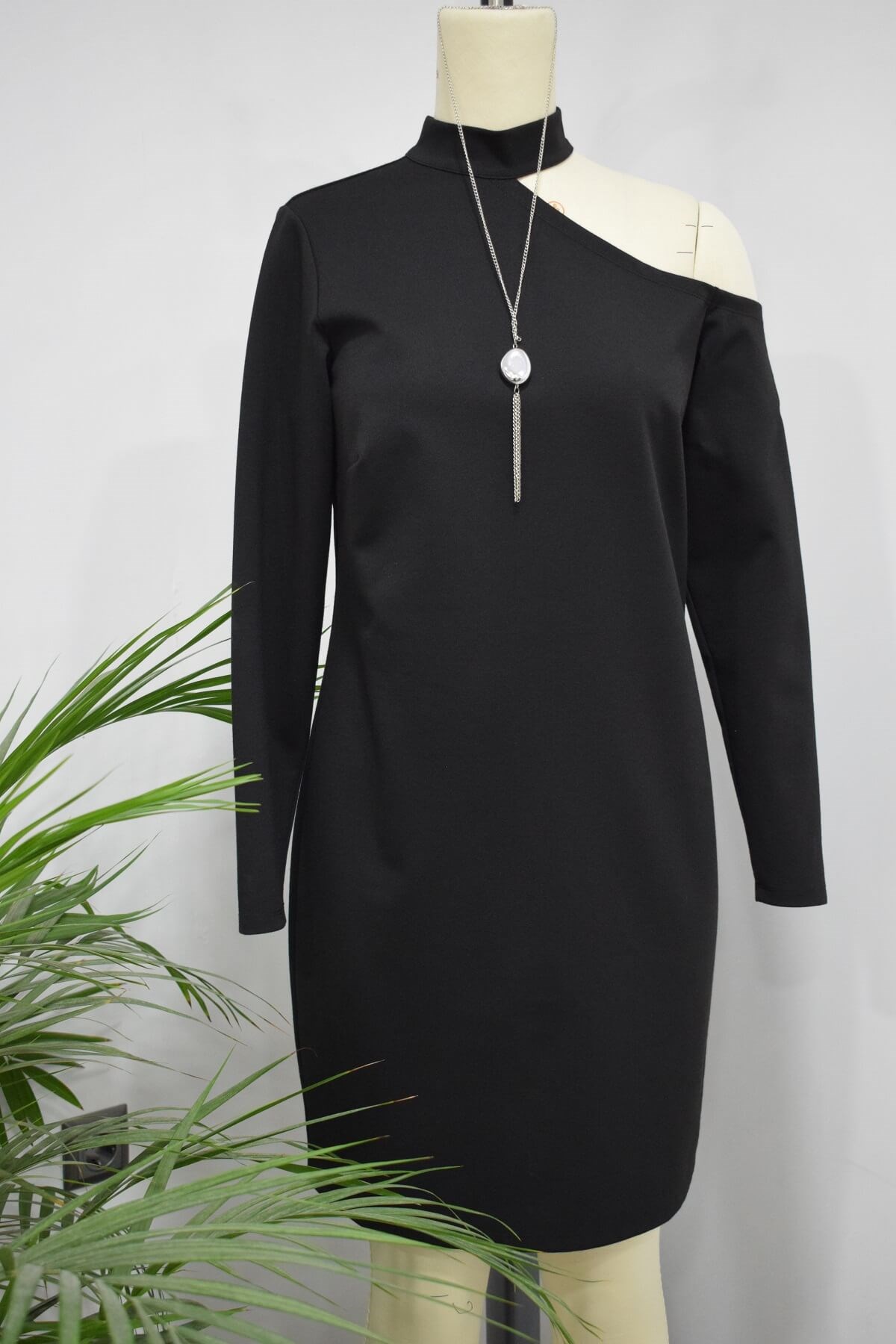 Myline-Yaka Detaylı Elbise-Büyük Beden Outlet-56205