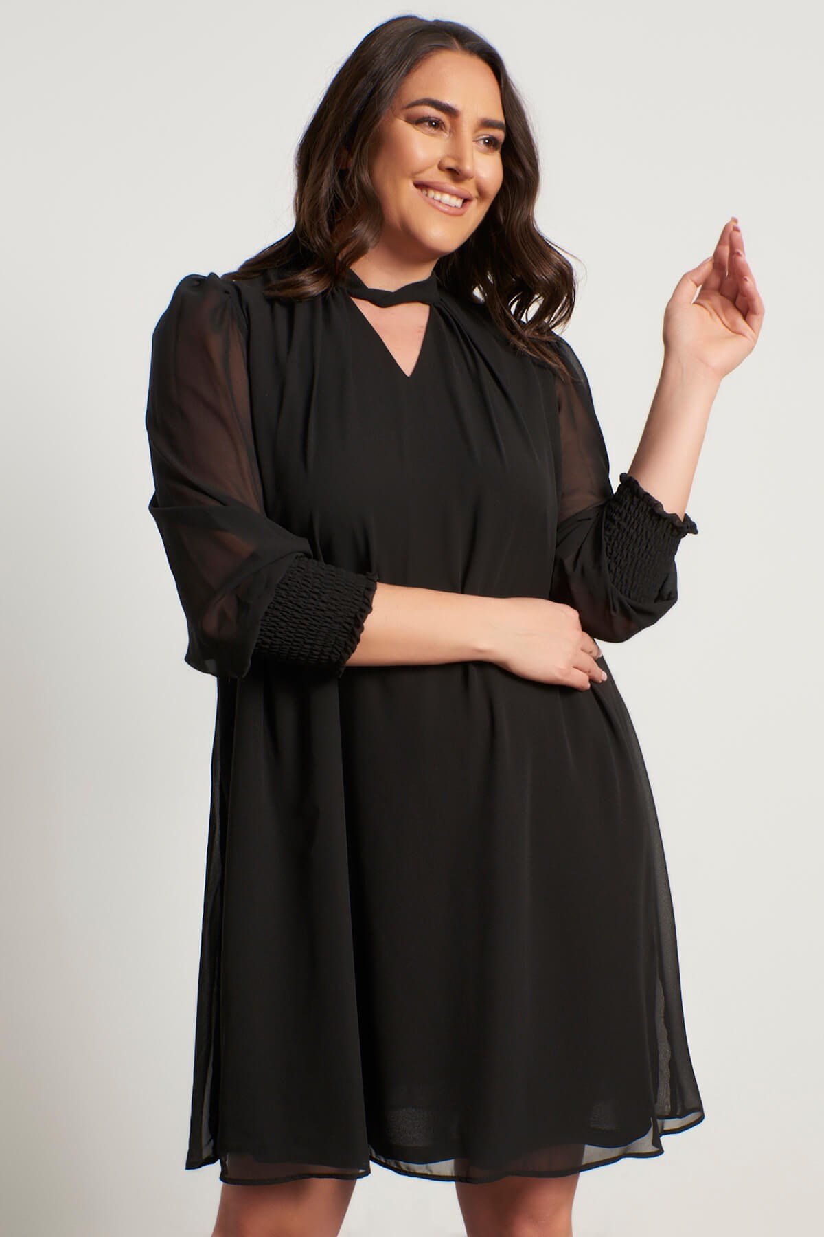 Myline-Yaka Detaylı Gipeli Şifon Elbise-Büyük Beden Abiye Elbise-56110