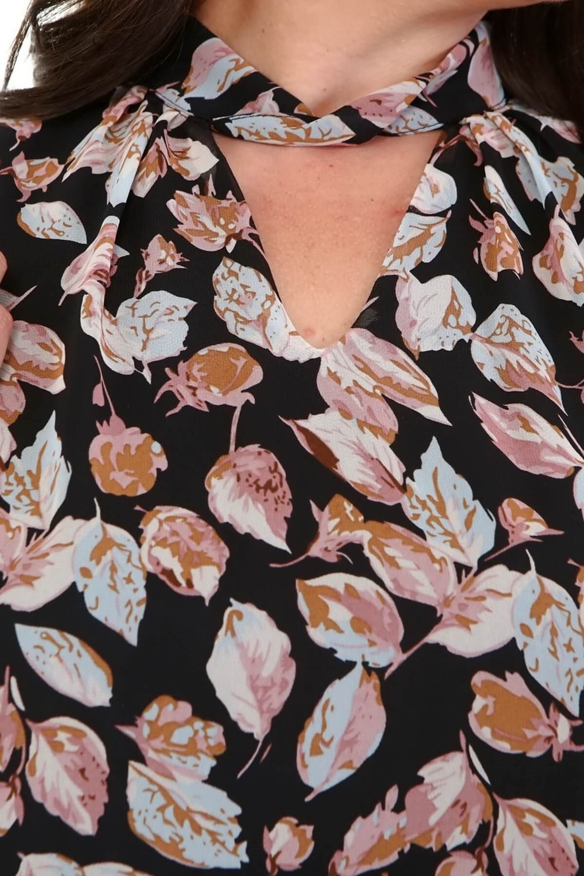 Myline-Yaka Detaylı Gipeli Şifon Elbise-Büyük Beden Günlük Elbiseler-67031