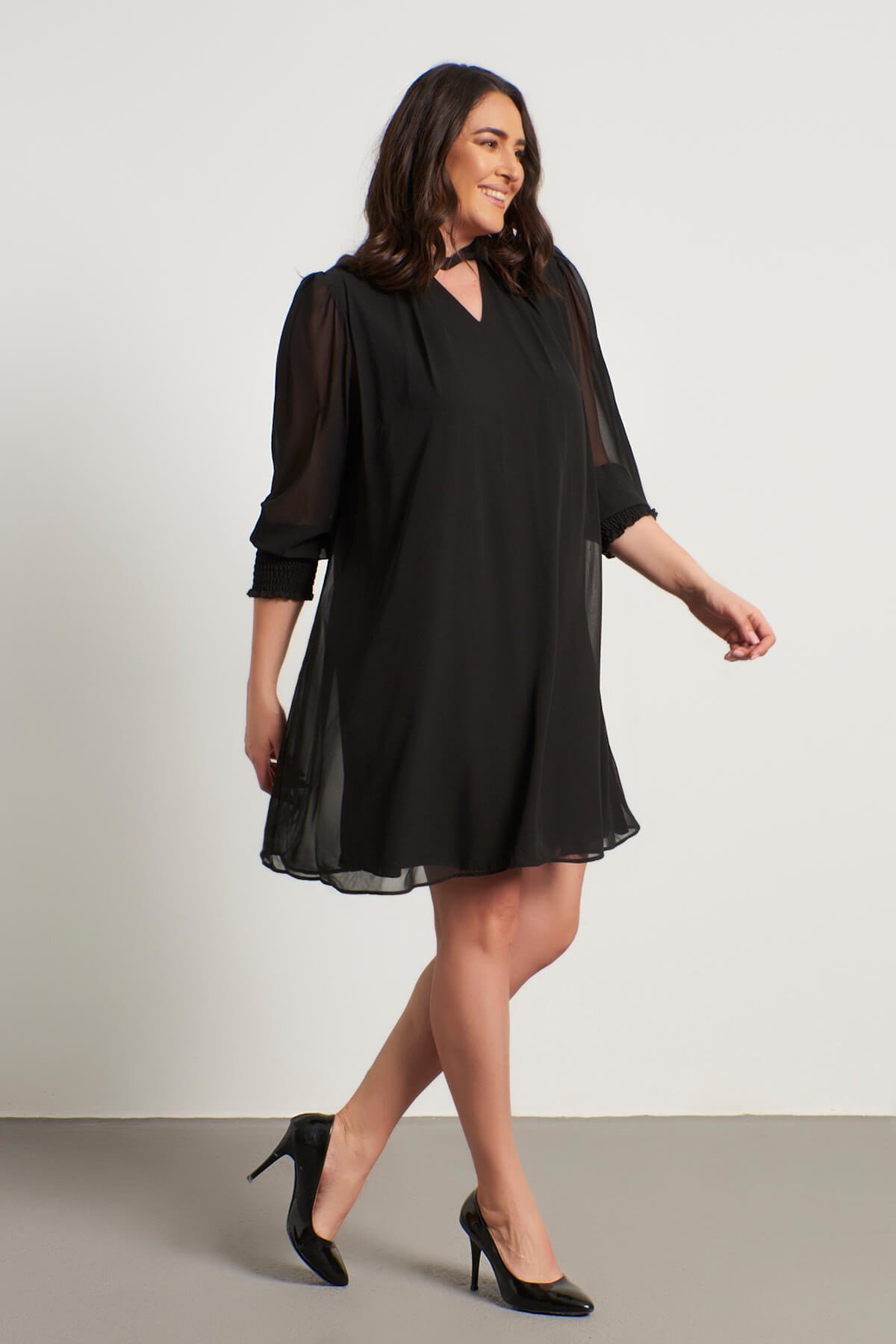 Myline-Yaka Detaylı Gipeli Şifon Elbise-Büyük Beden Abiye Elbise-56110