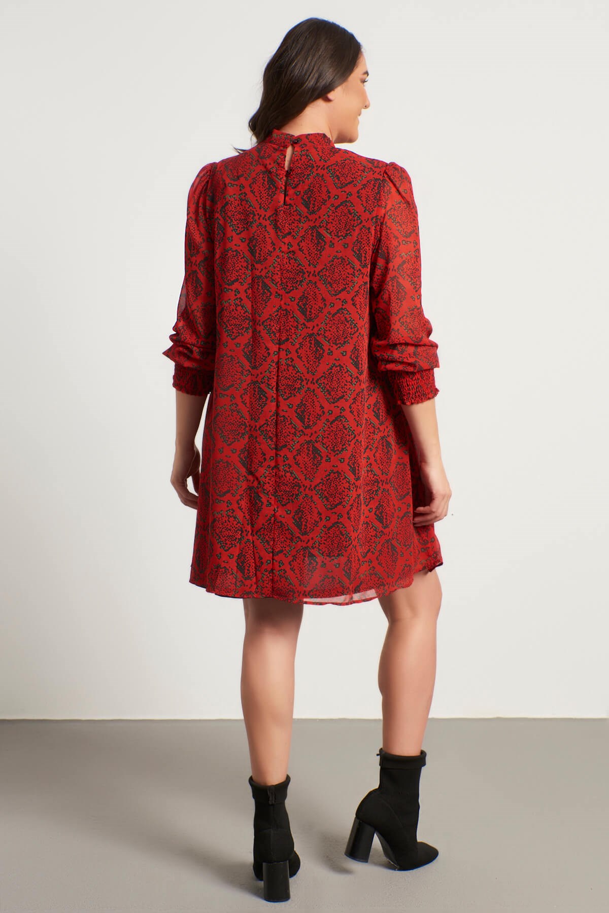 Myline-Yaka Detaylı Gipeli Şifon Elbise-Büyük Beden Günlük Elbiseler-56057