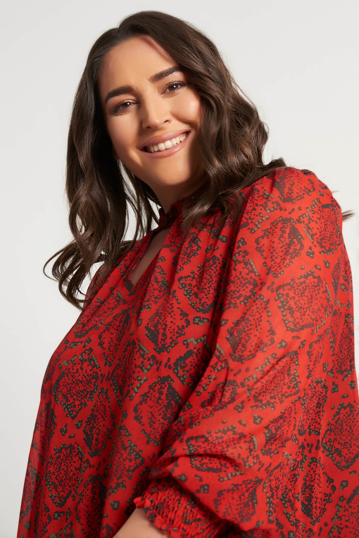 Myline-Yaka Detaylı Gipeli Şifon Elbise-Büyük Beden Günlük Elbiseler-56057