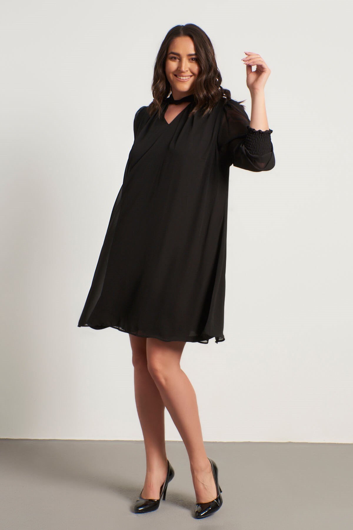 Myline-Yaka Detaylı Gipeli Şifon Elbise-Büyük Beden Abiye Elbise-56110