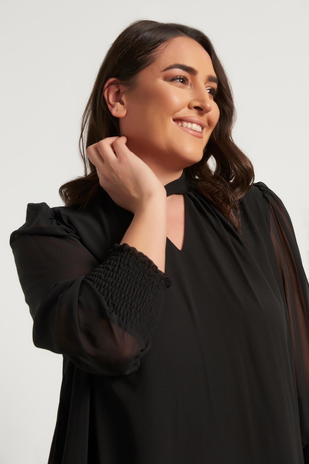 Myline-Yaka Detaylı Gipeli Şifon Elbise-Büyük Beden Abiye Elbise-56110