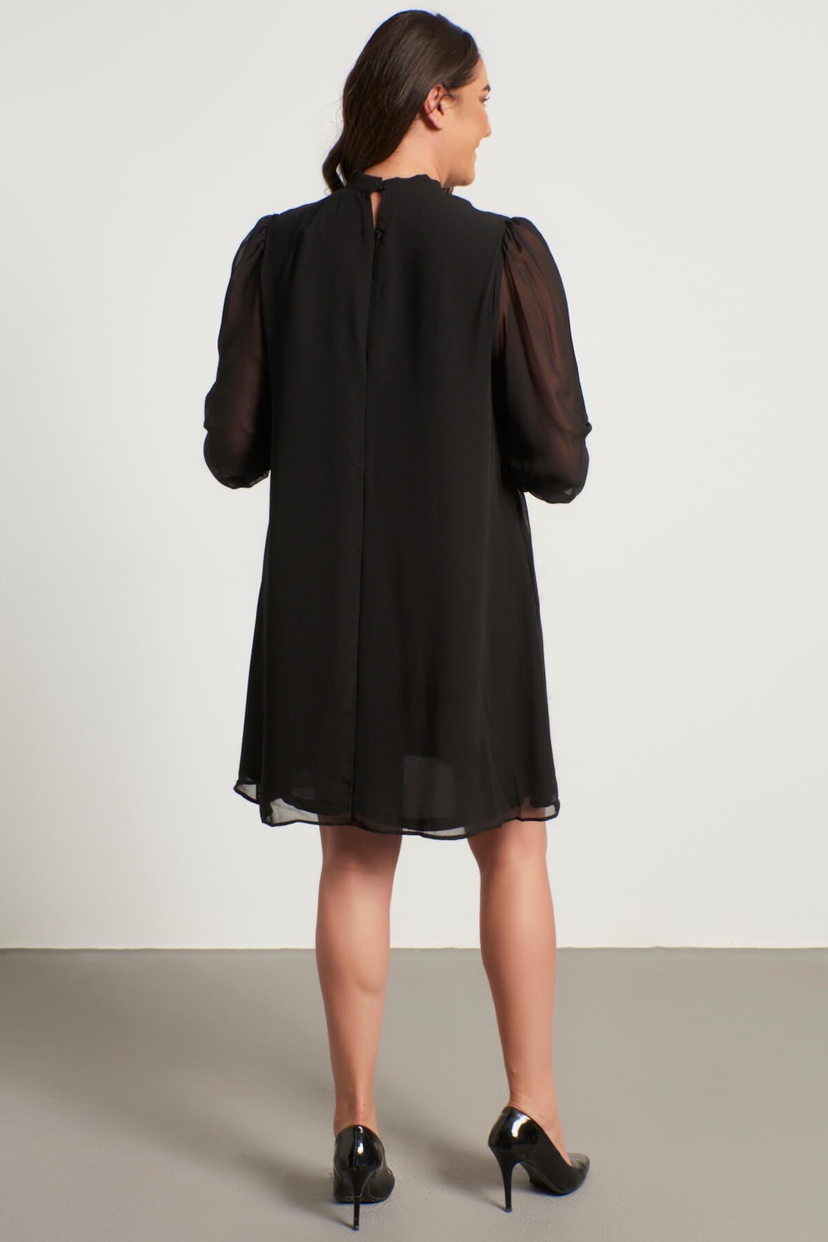 Myline-Yaka Detaylı Gipeli Şifon Elbise-Büyük Beden Abiye Elbise-56110