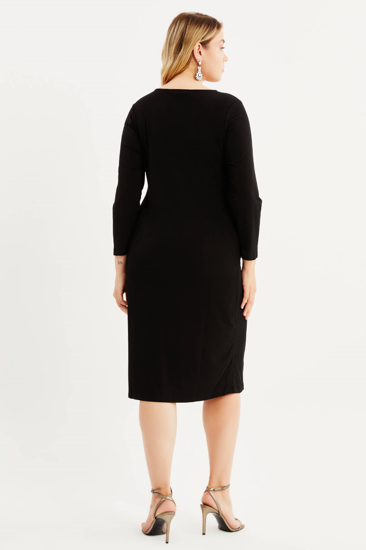 Myline-Yaka Detaylı Örme Elbise-Büyük Beden Günlük Elbiseler-77242