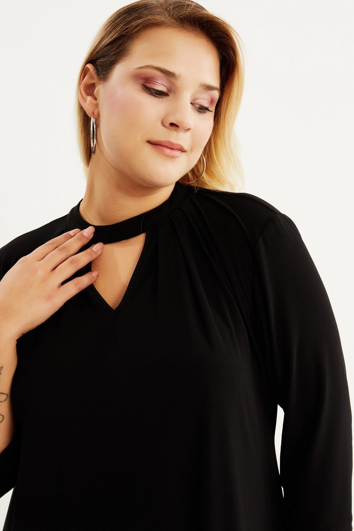 Myline-Yaka Detaylı Örme Elbise-Büyük Beden Günlük Elbiseler-87910