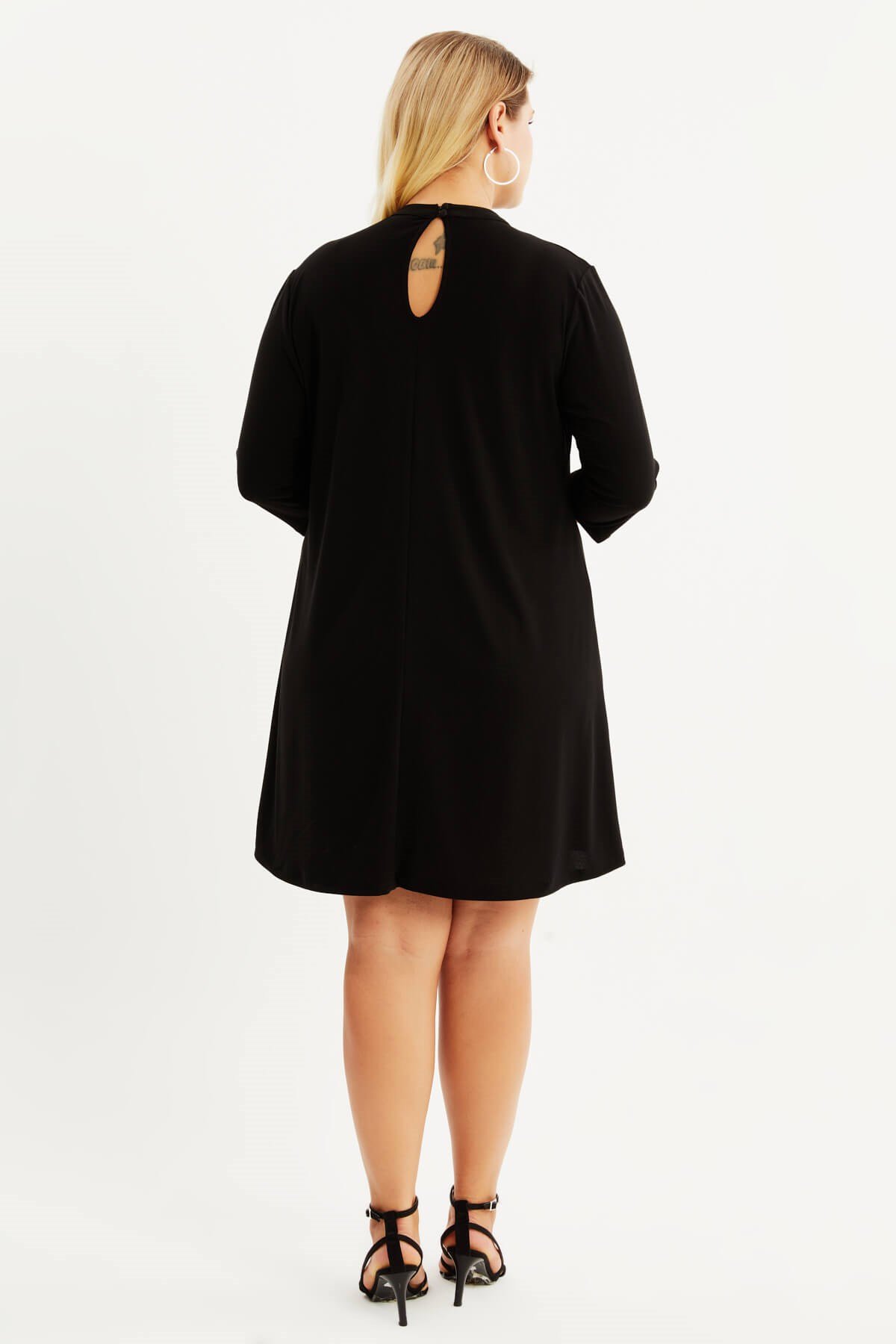 Myline-Yaka Detaylı Örme Elbise-Büyük Beden Günlük Elbiseler-87910