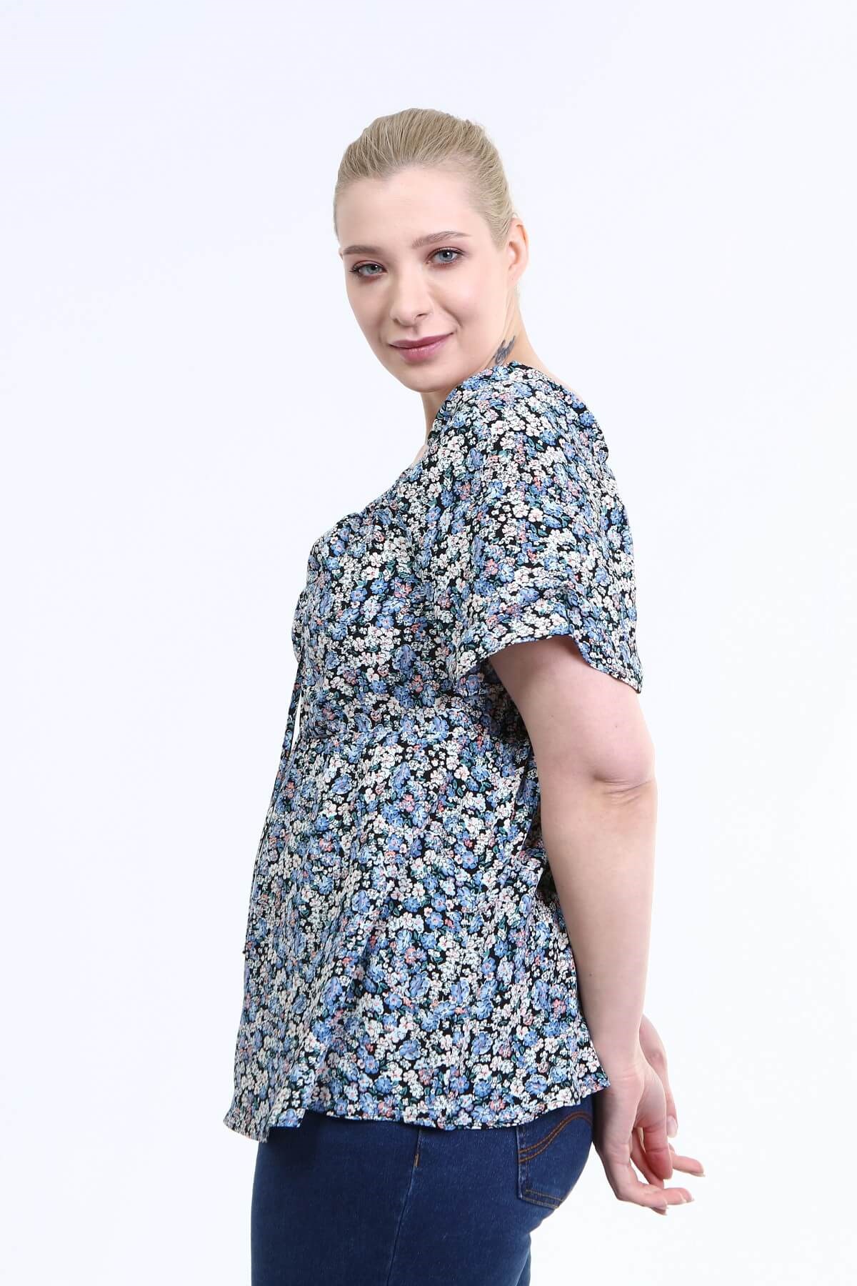 Myline-Yaka Detaylı Prenses Kol Bluz-Büyük Beden Bluz-66611