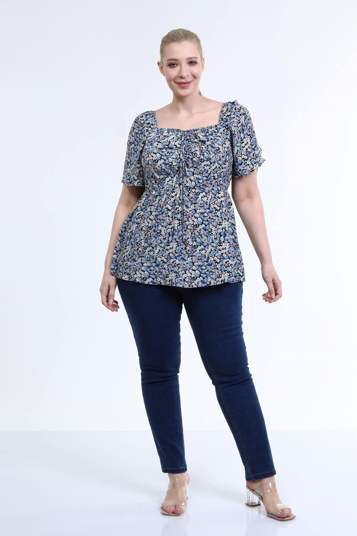 Myline-Yaka Detaylı Prenses Kol Bluz-Büyük Beden Bluz-66611