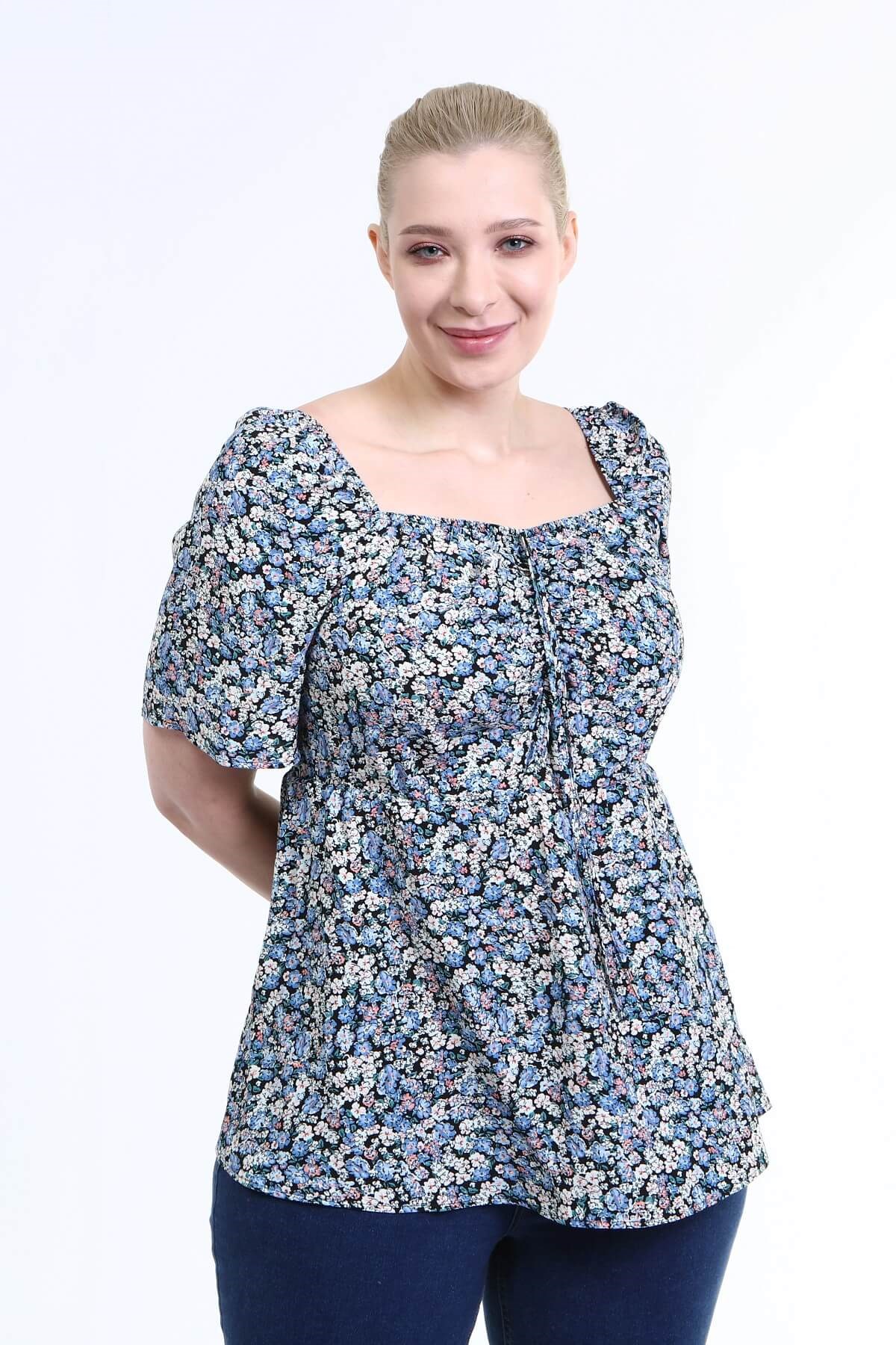 Myline-Yaka Detaylı Prenses Kol Bluz-Büyük Beden Bluz-66611