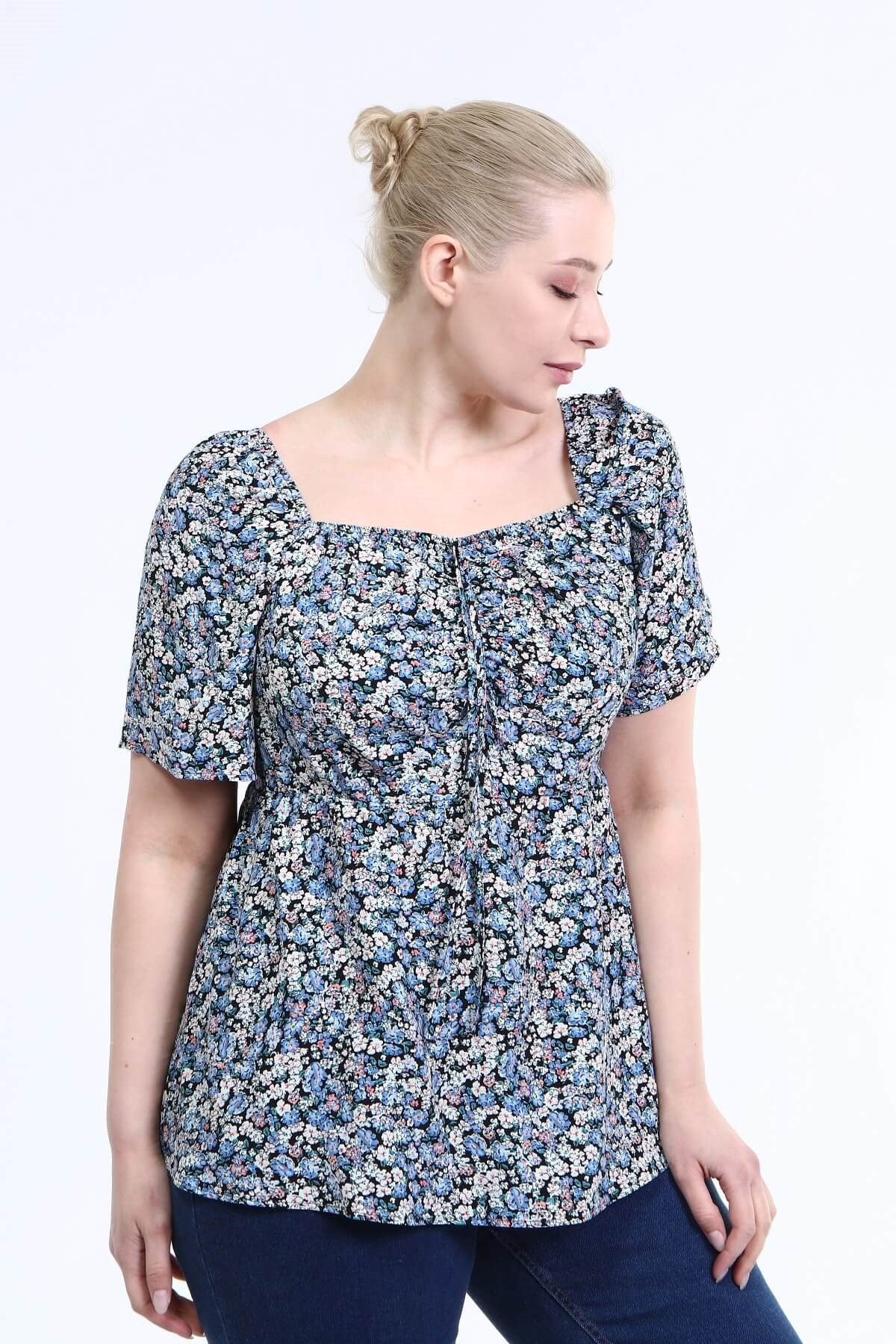 Myline-Yaka Detaylı Prenses Kol Bluz-Büyük Beden Bluz-66611