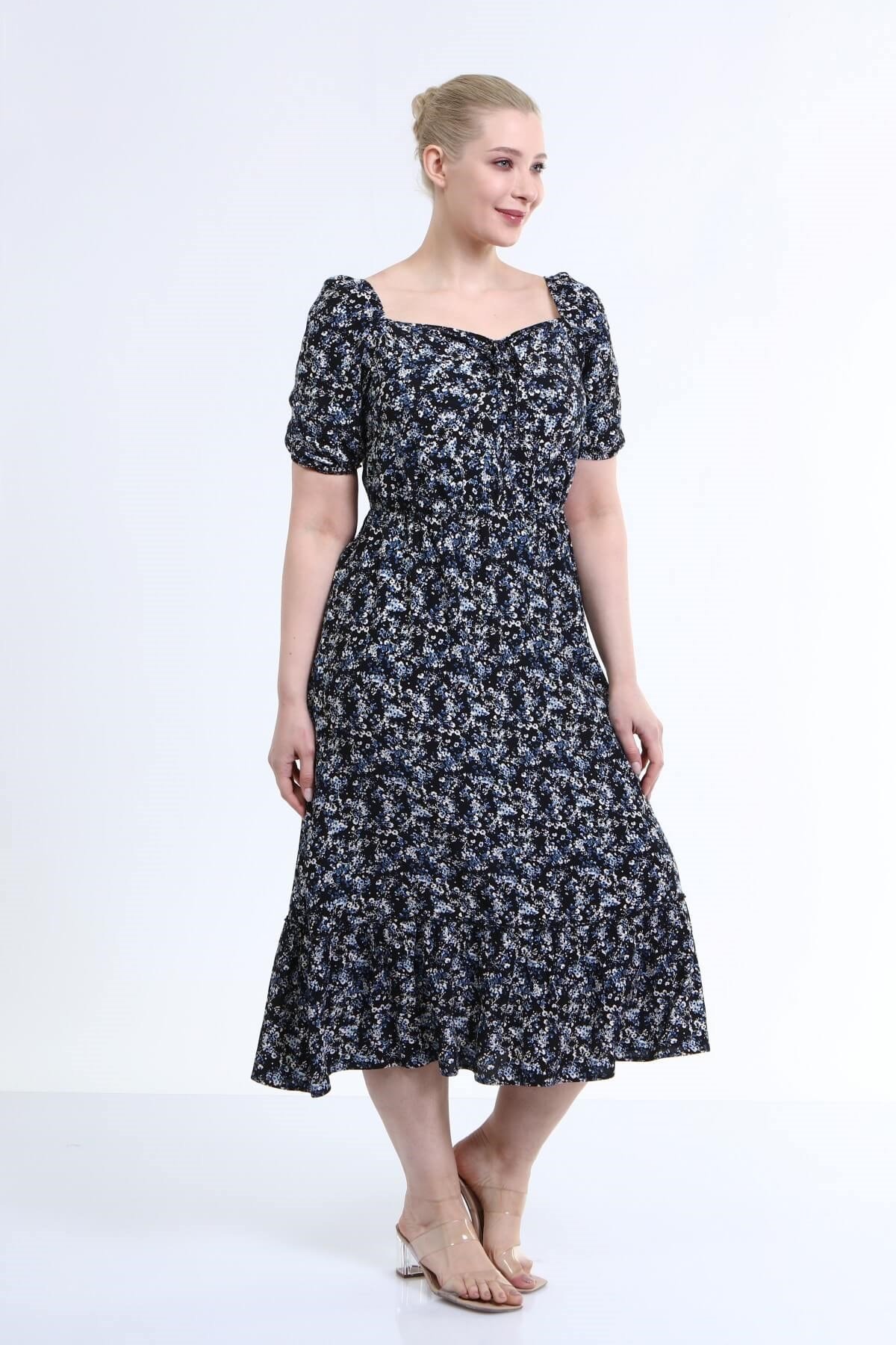 Myline-Yaka Detaylı Prenses Kol Elbise-Büyük Beden Günlük Elbiseler-66616