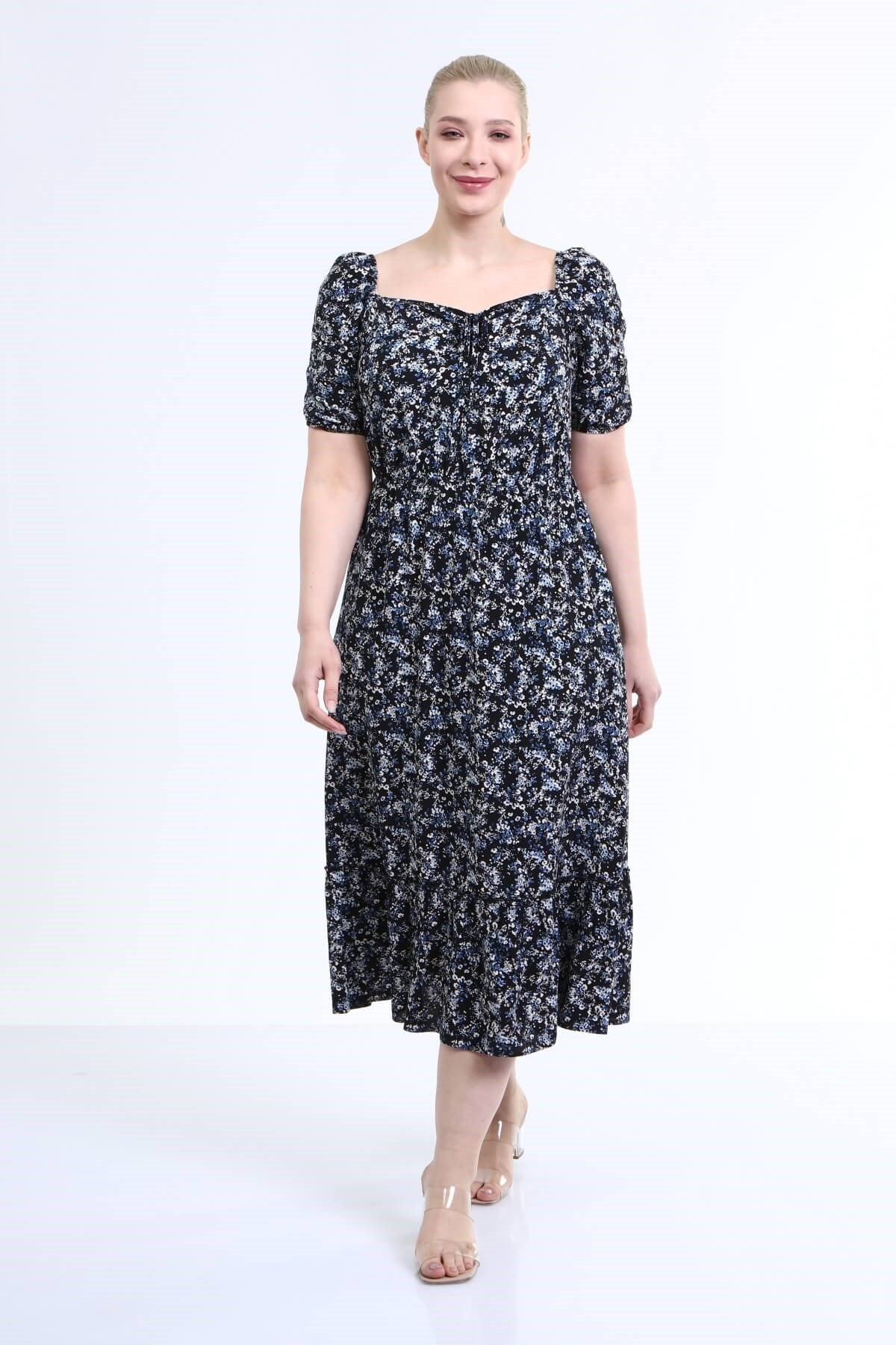 Myline-Yaka Detaylı Prenses Kol Elbise-Büyük Beden Günlük Elbiseler-66616