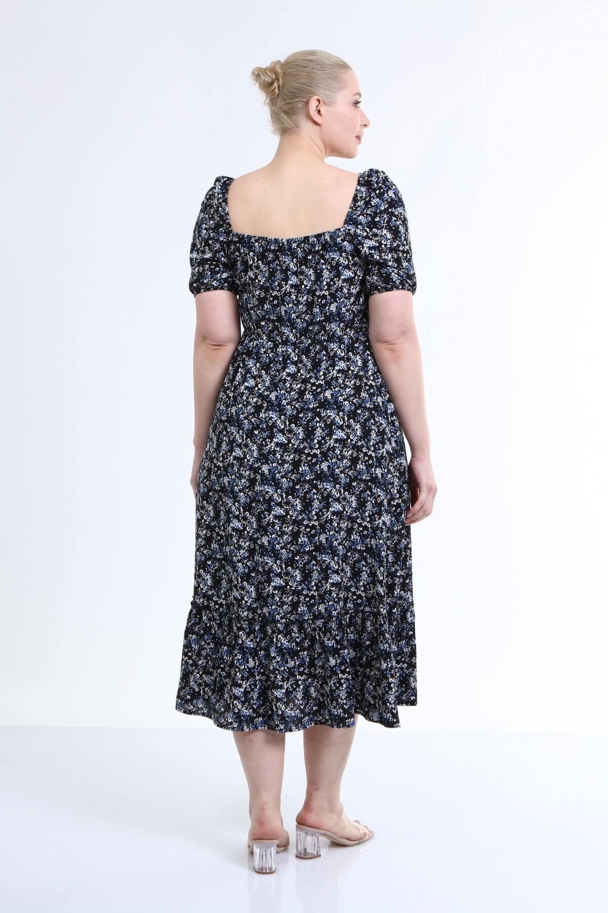 Myline-Yaka Detaylı Prenses Kol Elbise-Büyük Beden Günlük Elbiseler-66616